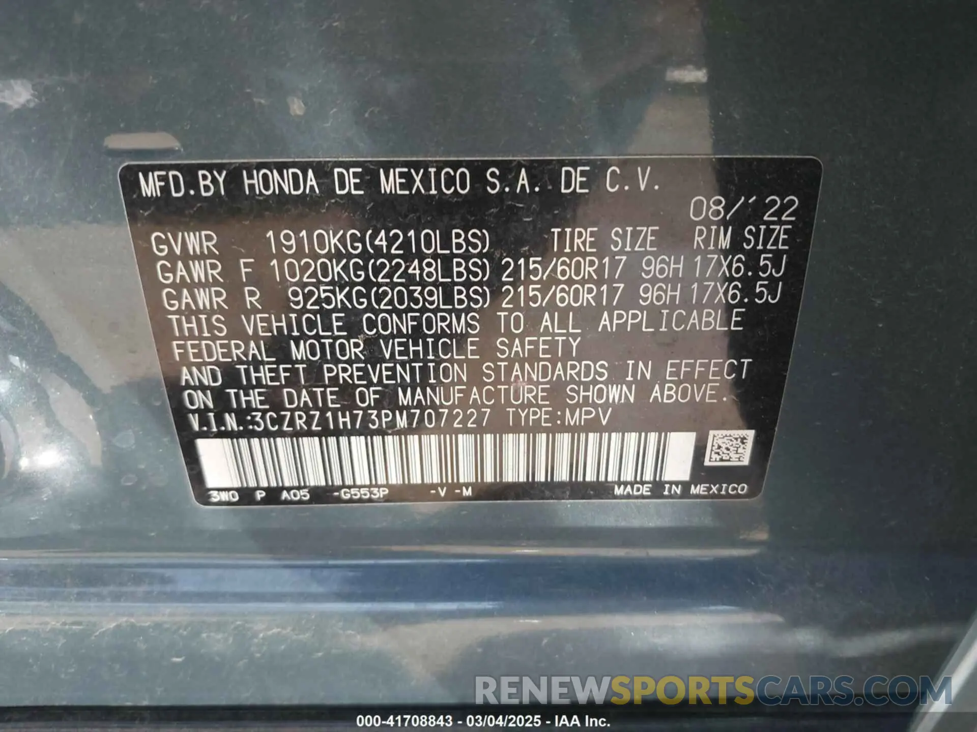 9 Photograph of a damaged car 3CZRZ1H73PM707227 HONDA HR-V 2023