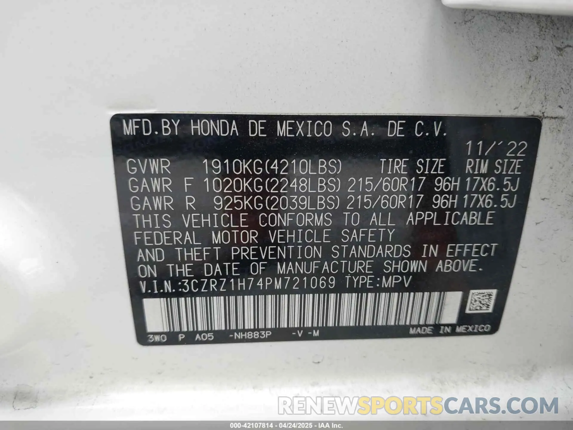 9 Photograph of a damaged car 3CZRZ1H74PM721069 HONDA HR-V 2023