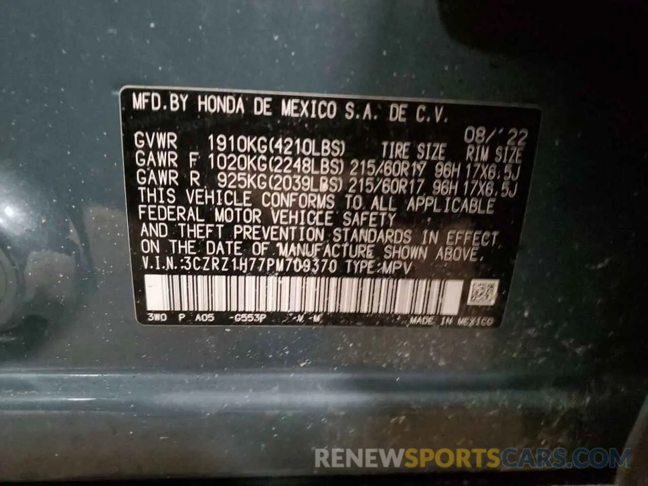 15 Photograph of a damaged car 3CZRZ1H77PM709370 HONDA HR-V 2023