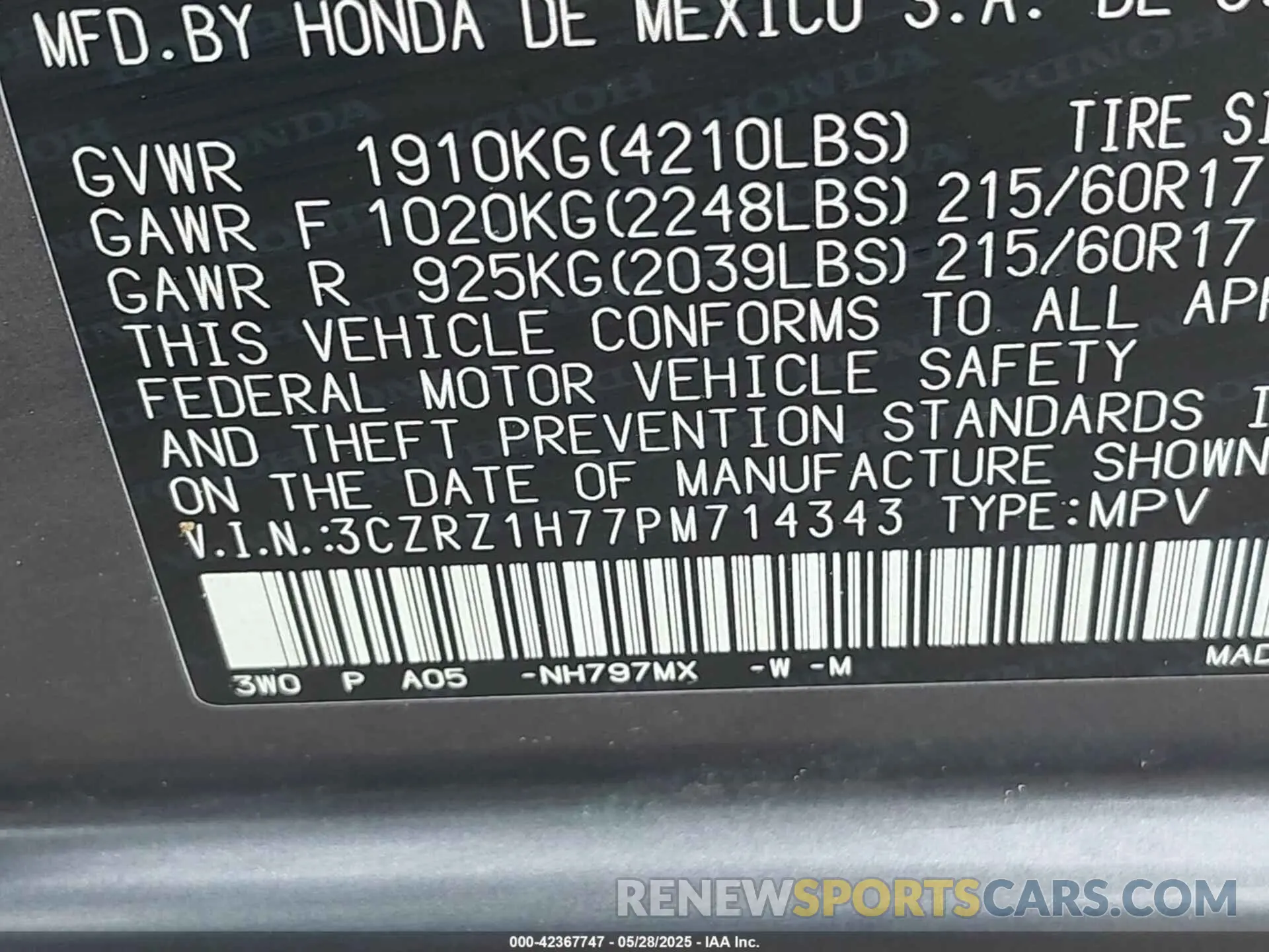 9 Photograph of a damaged car 3CZRZ1H77PM714343 HONDA HR-V 2023
