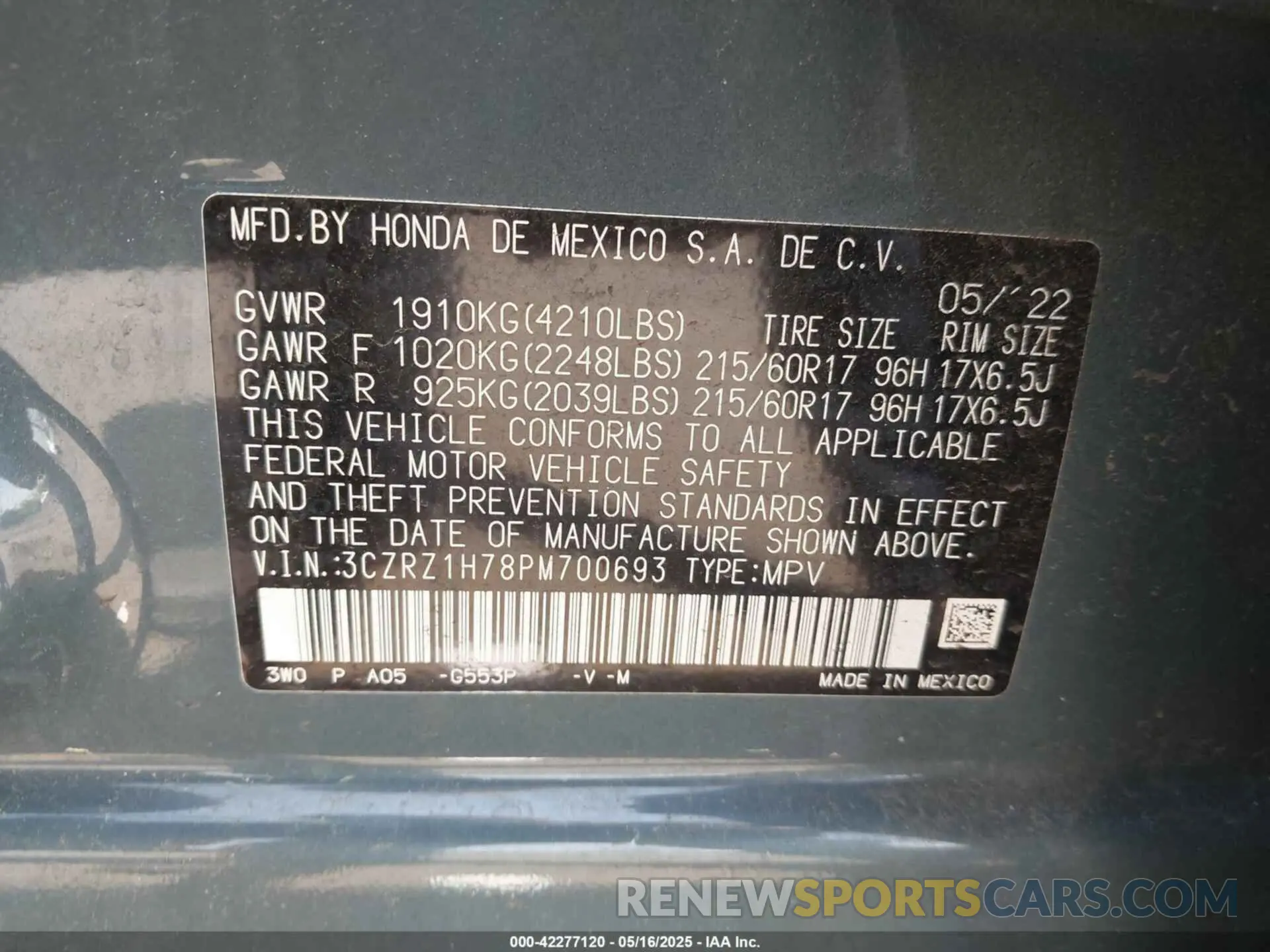 9 Photograph of a damaged car 3CZRZ1H78PM700693 HONDA HR-V 2023