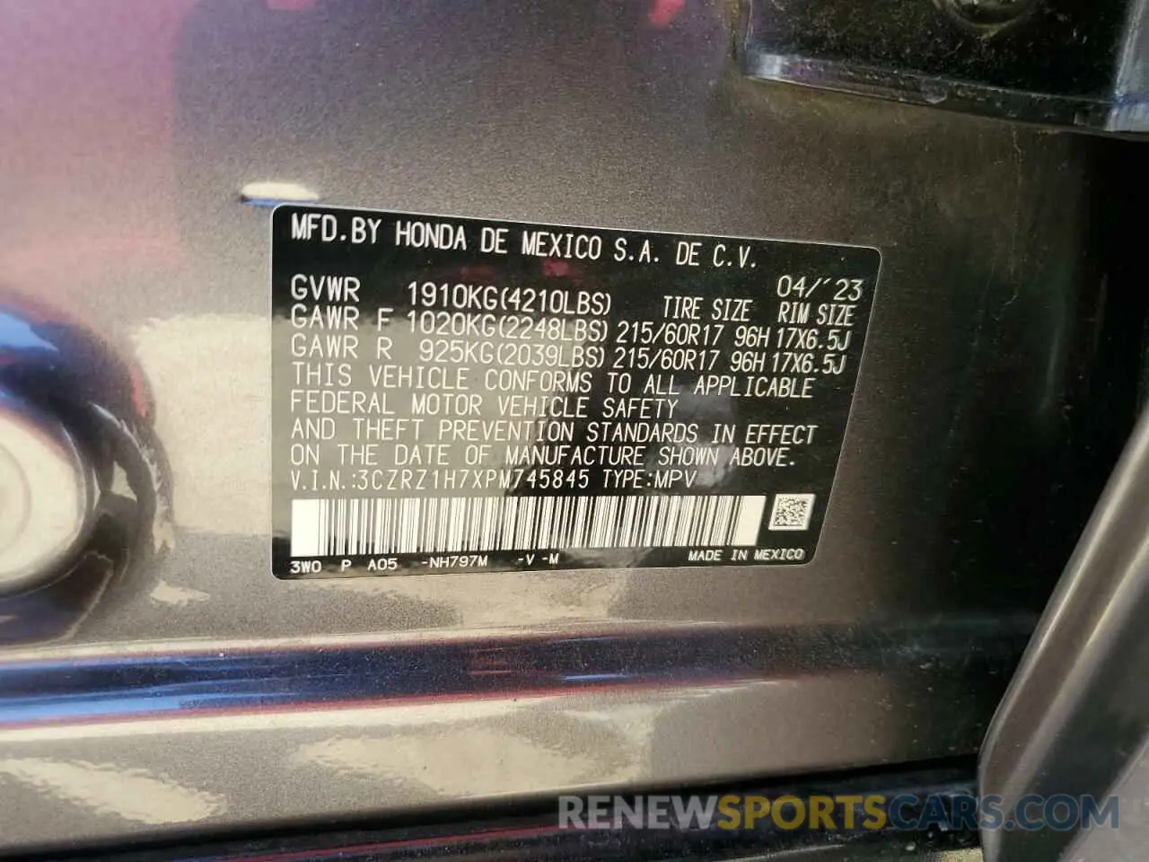15 Photograph of a damaged car 3CZRZ1H7XPM745845 HONDA HR-V 2023