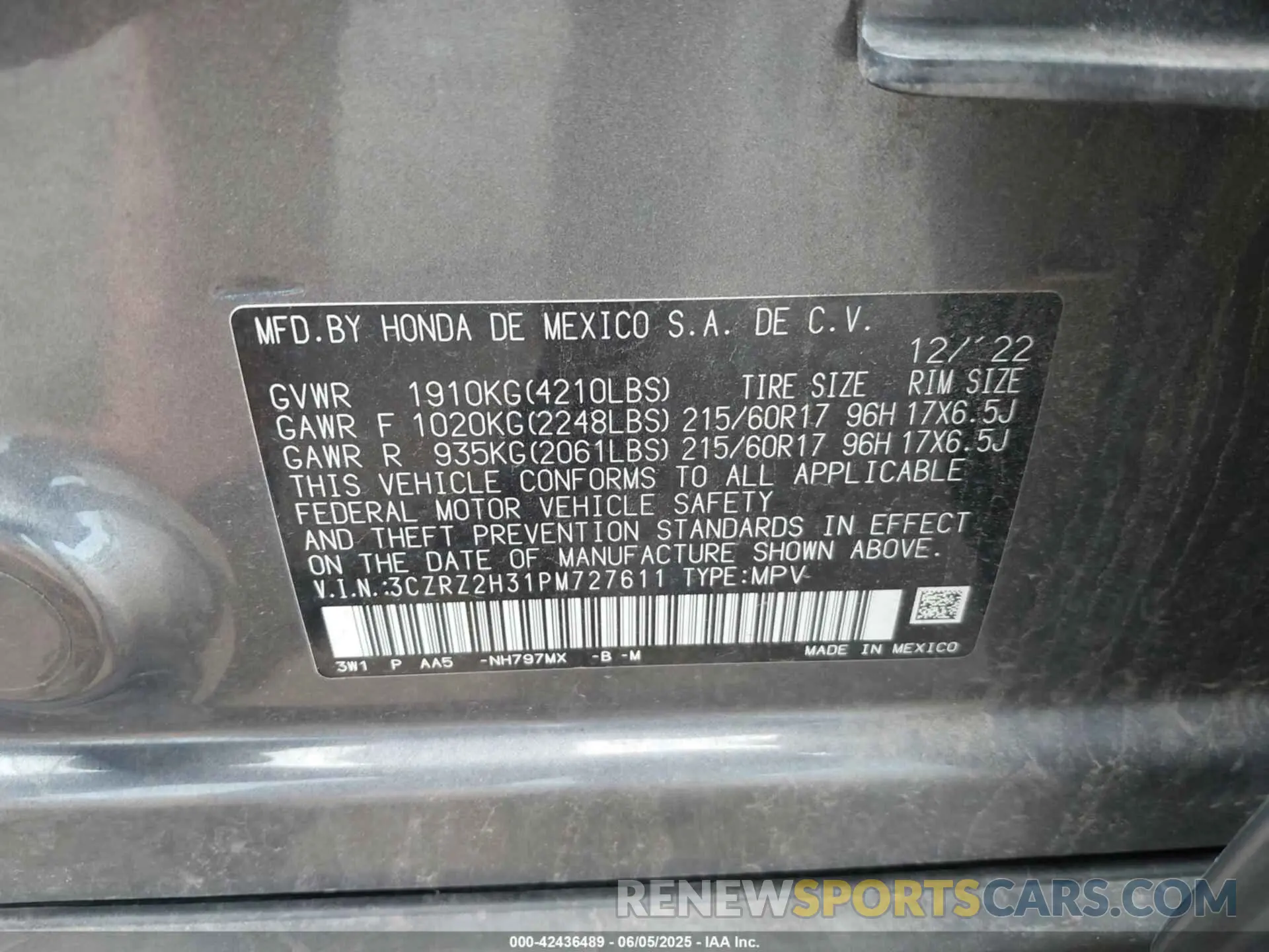 9 Photograph of a damaged car 3CZRZ2H31PM727611 HONDA HR-V 2023