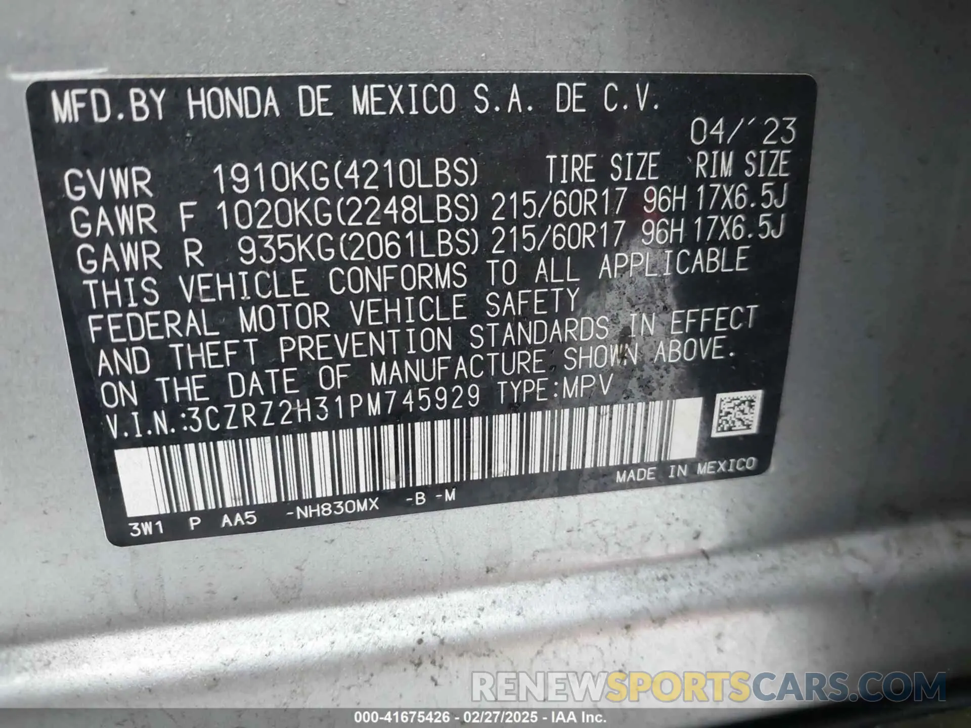 9 Photograph of a damaged car 3CZRZ2H31PM745929 HONDA HR-V 2023