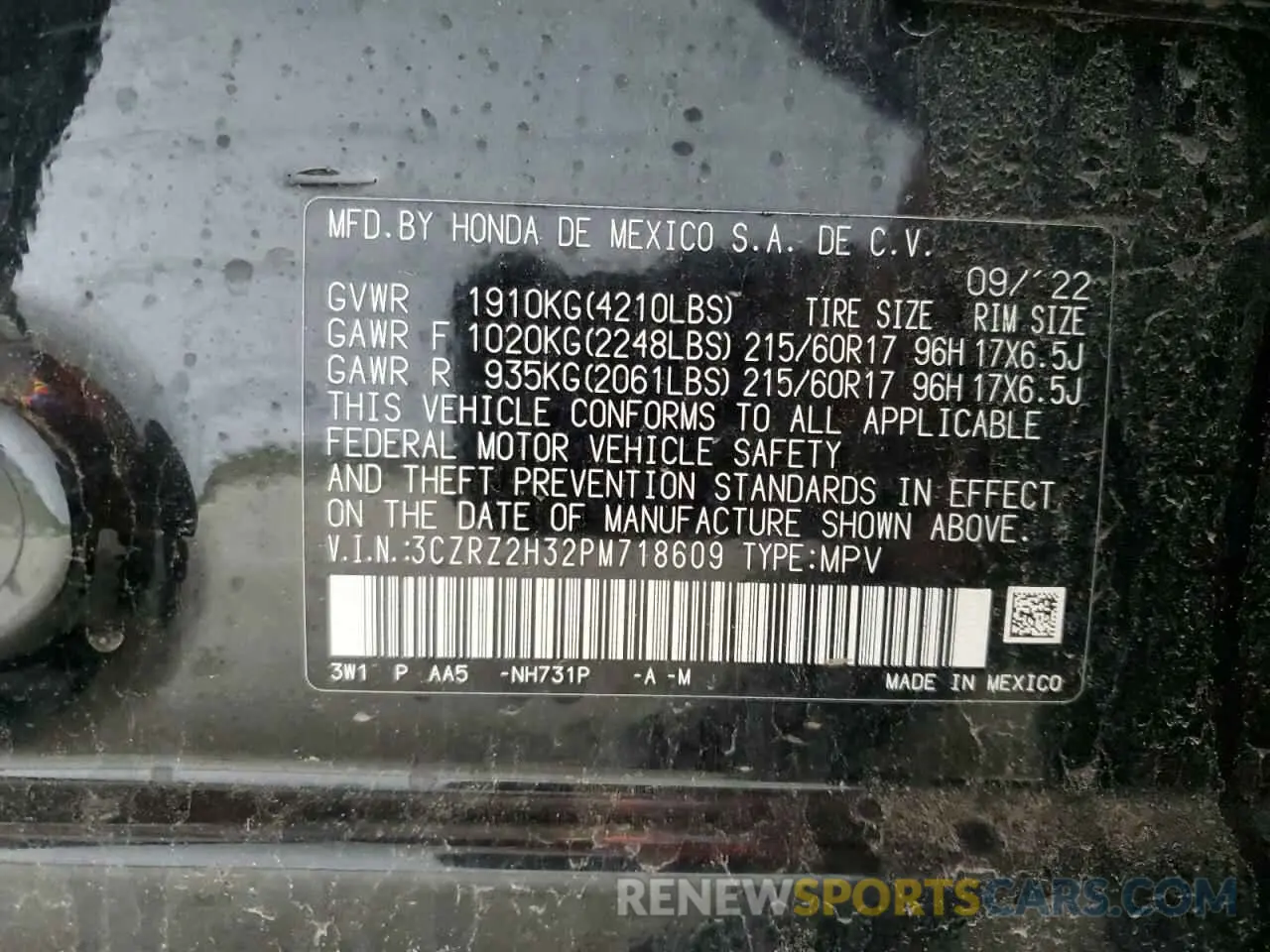 15 Photograph of a damaged car 3CZRZ2H32PM718609 HONDA HR-V 2023