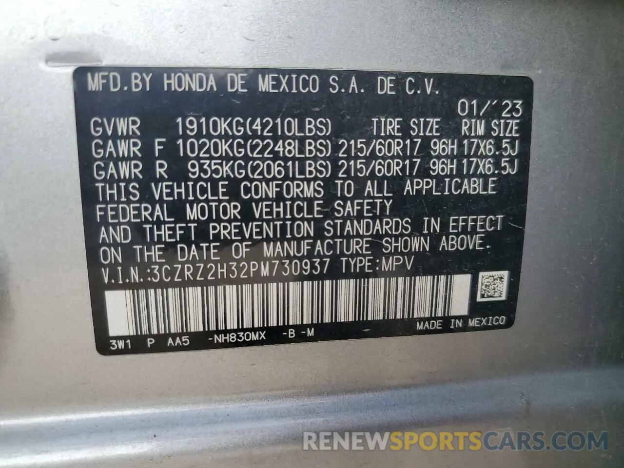 13 Photograph of a damaged car 3CZRZ2H32PM730937 HONDA HR-V 2023