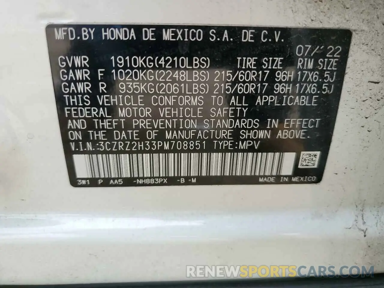 13 Photograph of a damaged car 3CZRZ2H33PM708851 HONDA HR-V 2023