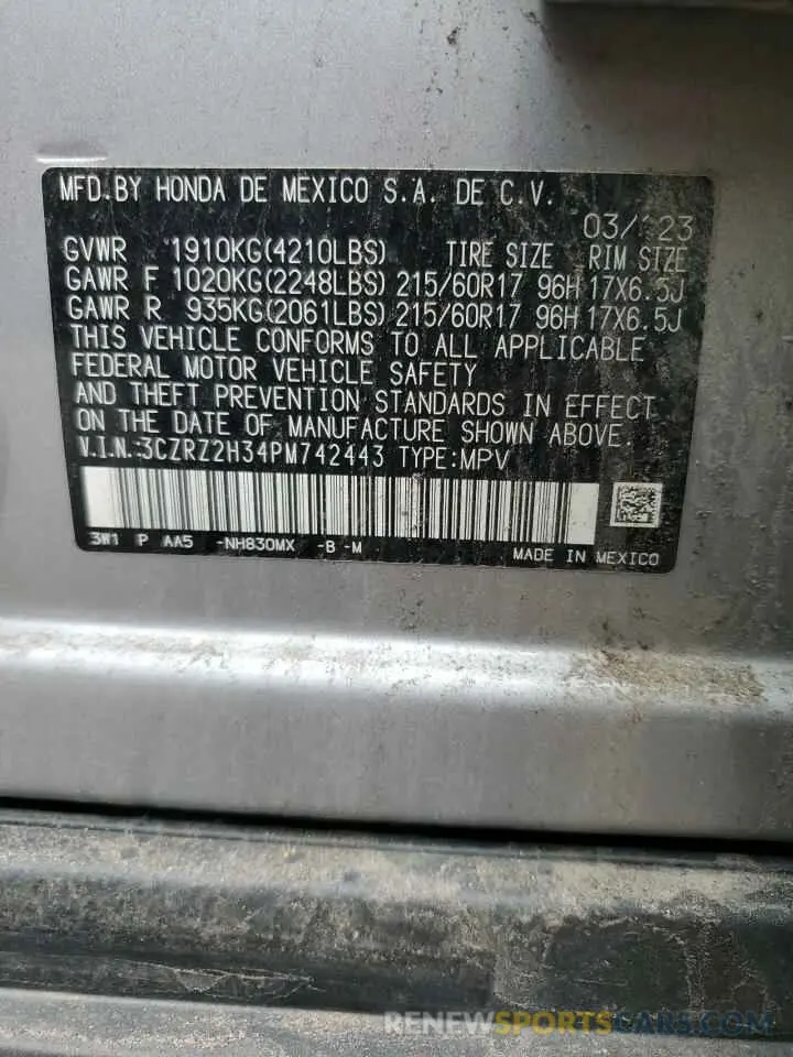 13 Photograph of a damaged car 3CZRZ2H34PM742443 HONDA HR-V 2023