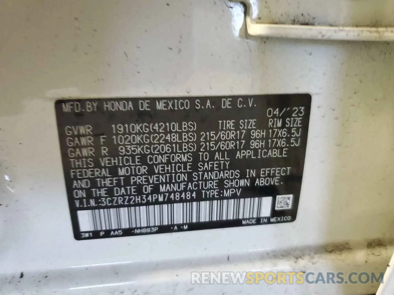 14 Photograph of a damaged car 3CZRZ2H34PM748484 HONDA HR-V 2023