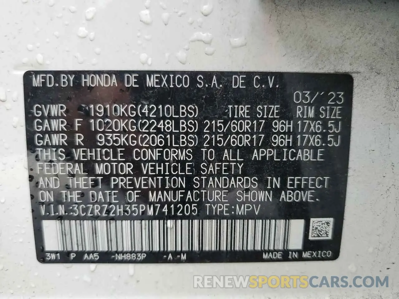 13 Photograph of a damaged car 3CZRZ2H35PM741205 HONDA HR-V 2023