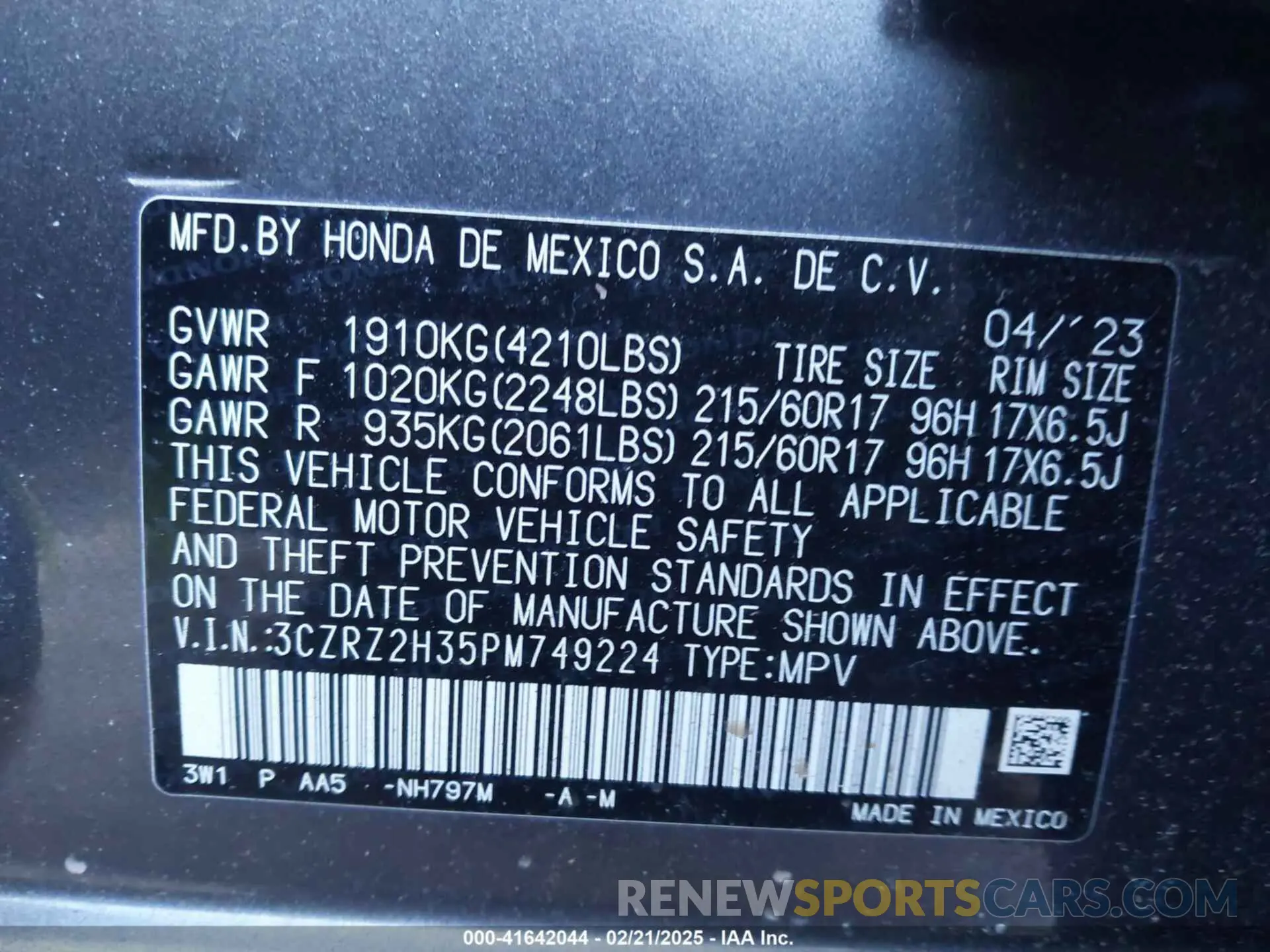 9 Photograph of a damaged car 3CZRZ2H35PM749224 HONDA HR-V 2023
