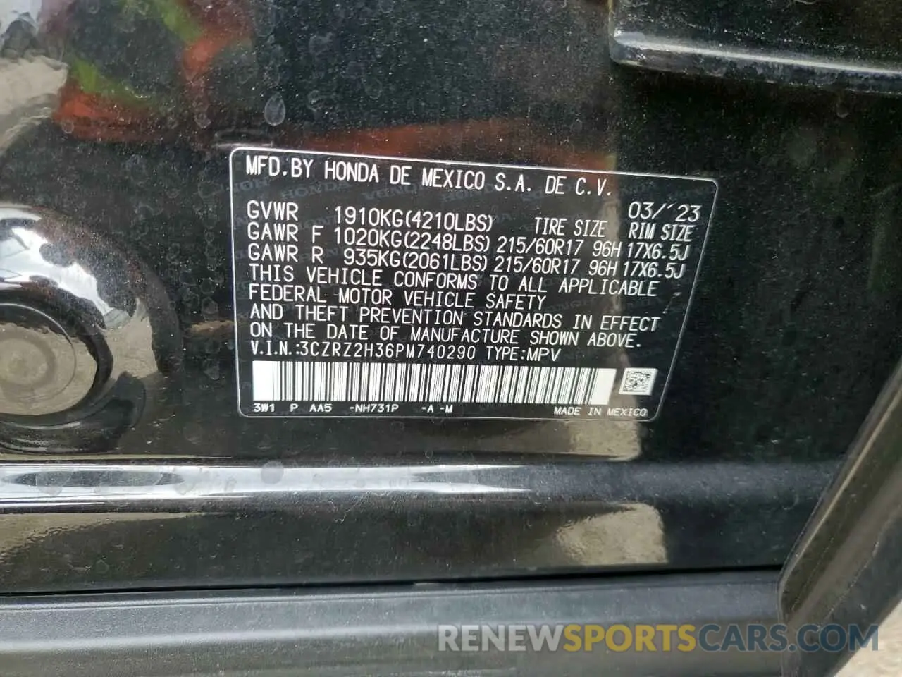 15 Photograph of a damaged car 3CZRZ2H36PM740290 HONDA HR-V 2023