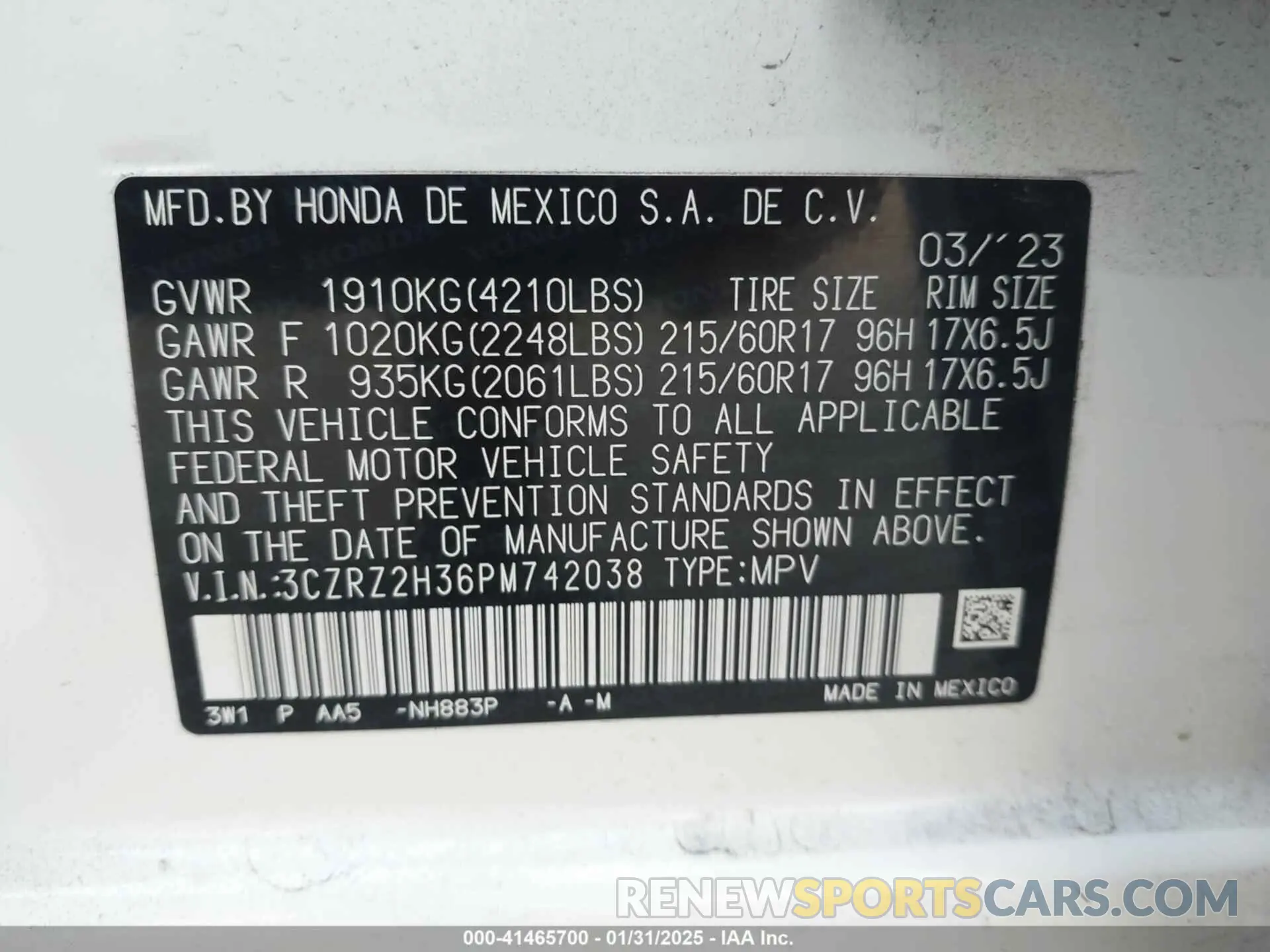 9 Photograph of a damaged car 3CZRZ2H36PM742038 HONDA HR-V 2023