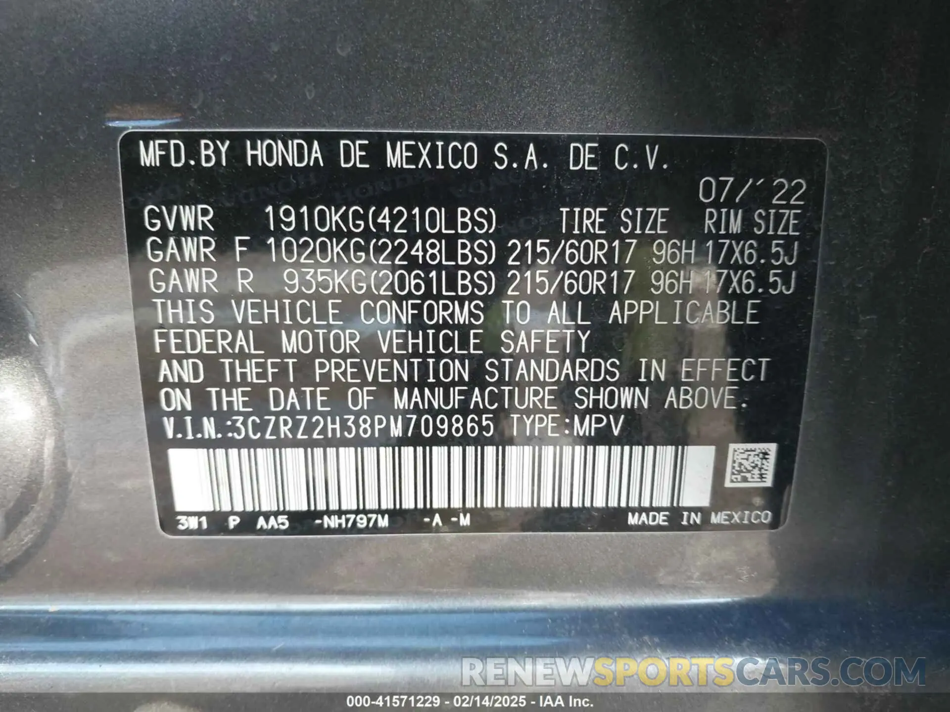 9 Photograph of a damaged car 3CZRZ2H38PM709865 HONDA HR-V 2023
