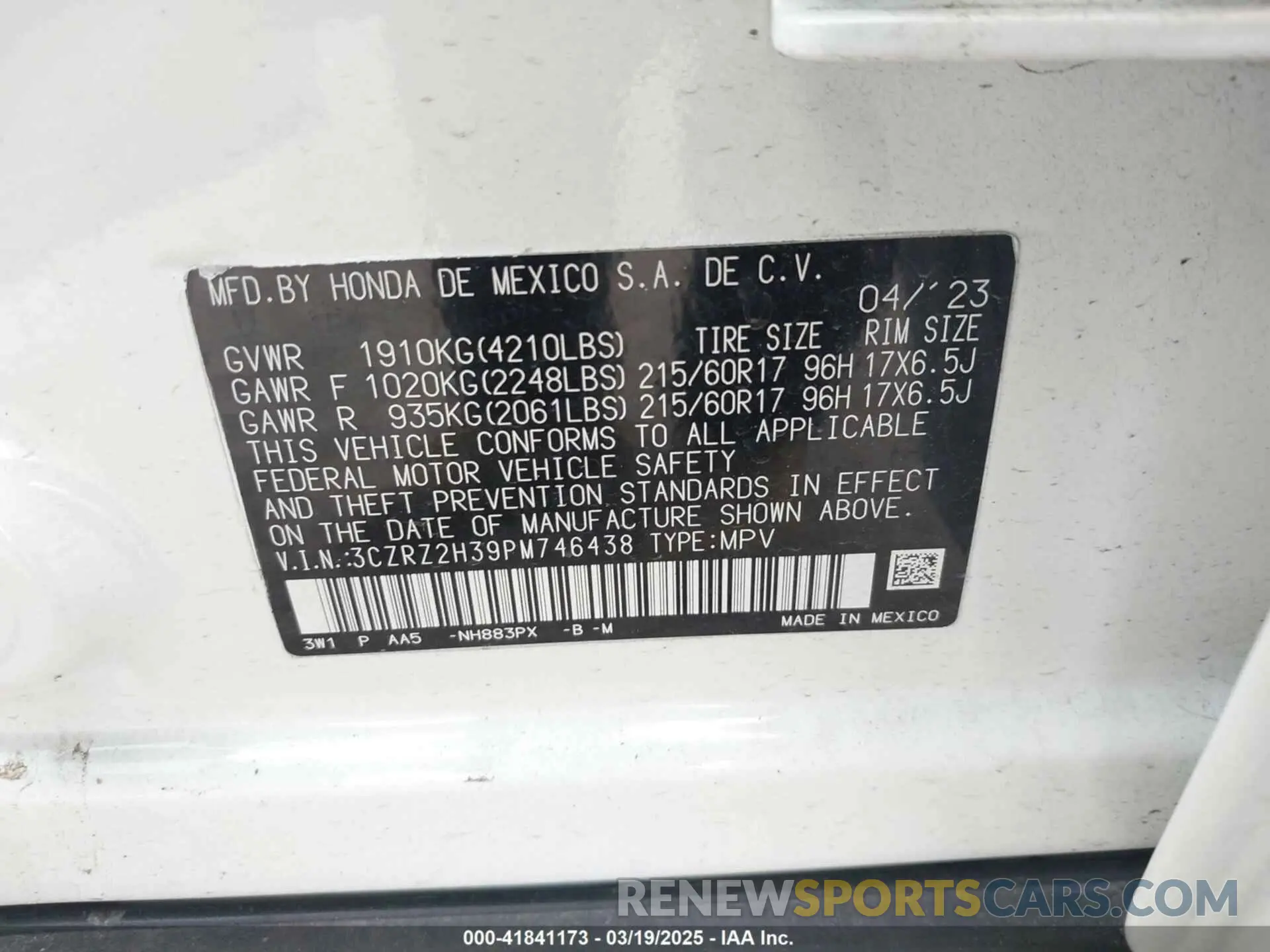 9 Photograph of a damaged car 3CZRZ2H39PM746438 HONDA HR-V 2023