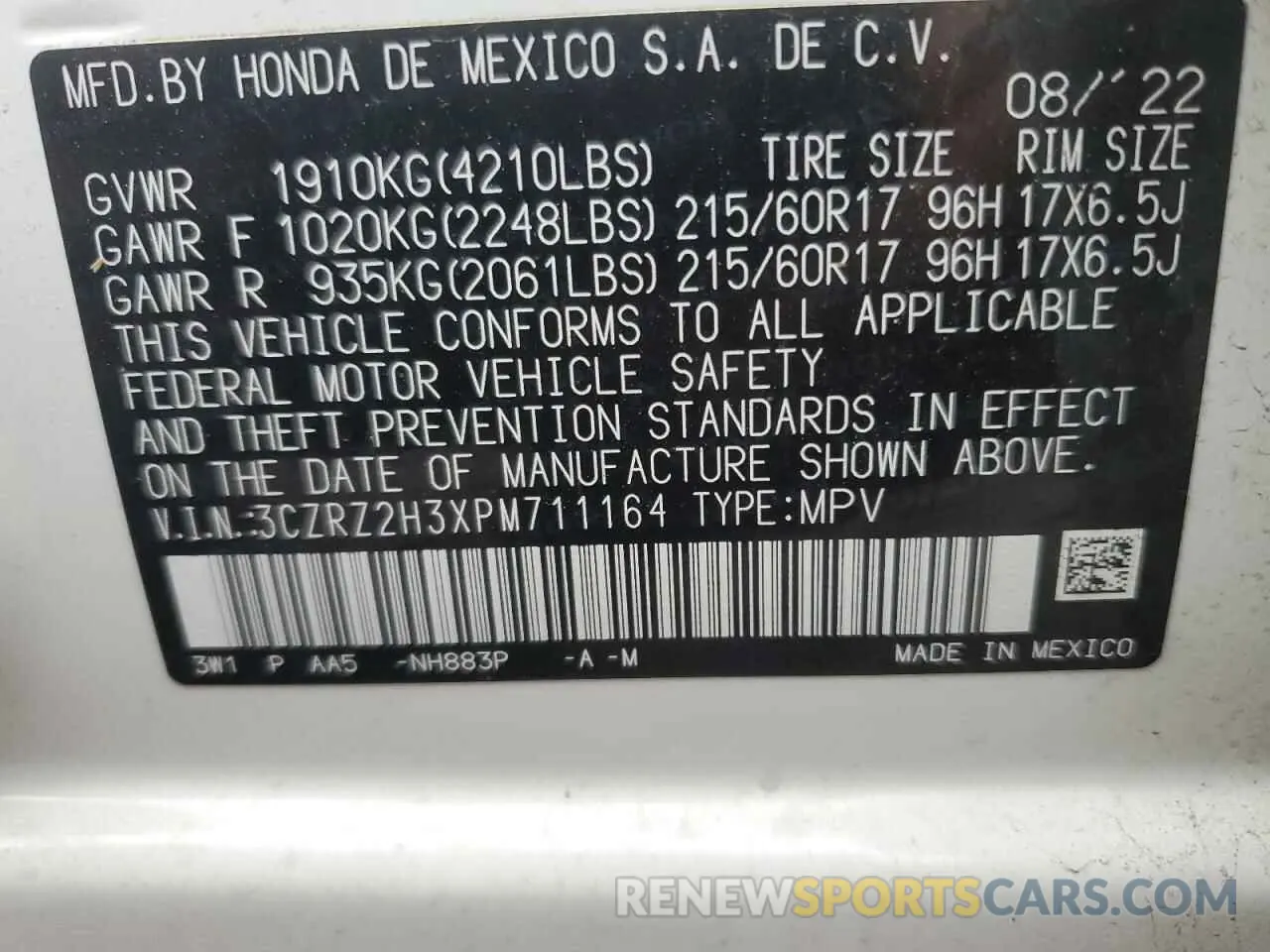 14 Photograph of a damaged car 3CZRZ2H3XPM711164 HONDA HR-V 2023