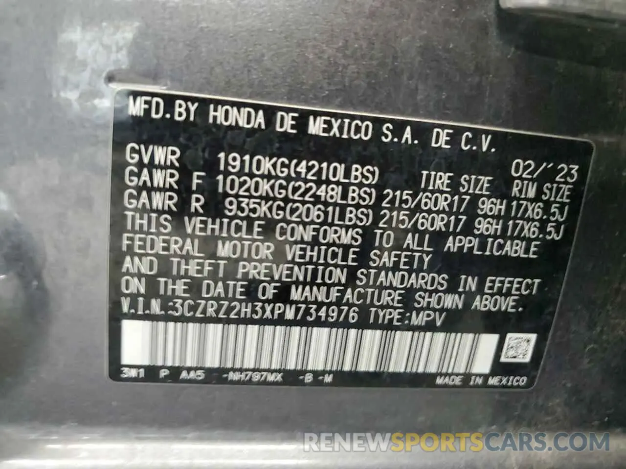 14 Photograph of a damaged car 3CZRZ2H3XPM734976 HONDA HR-V 2023