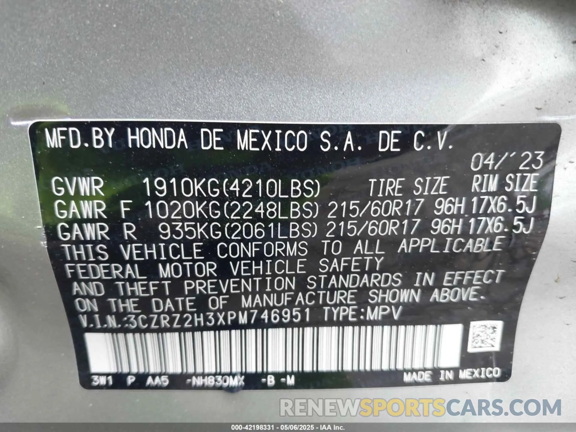 9 Photograph of a damaged car 3CZRZ2H3XPM746951 HONDA HR-V 2023
