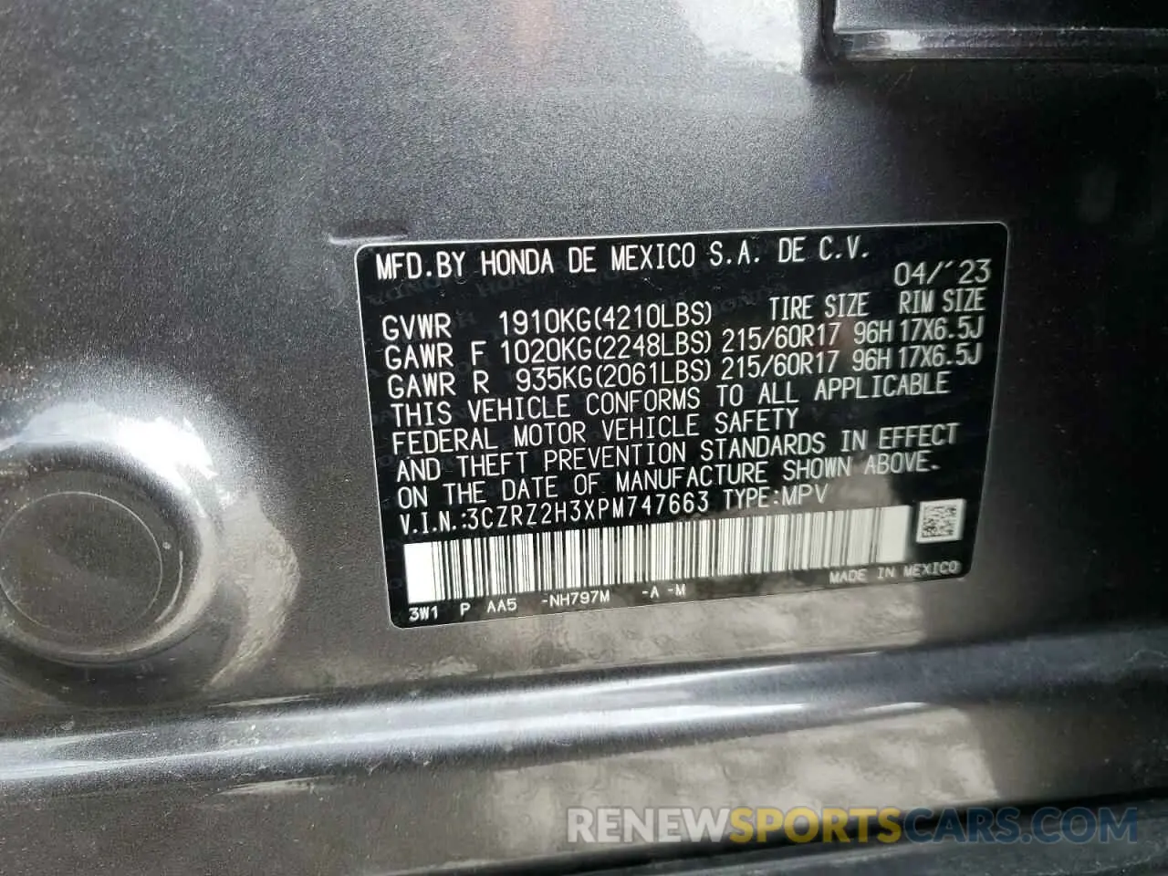 13 Photograph of a damaged car 3CZRZ2H3XPM747663 HONDA HR-V 2023