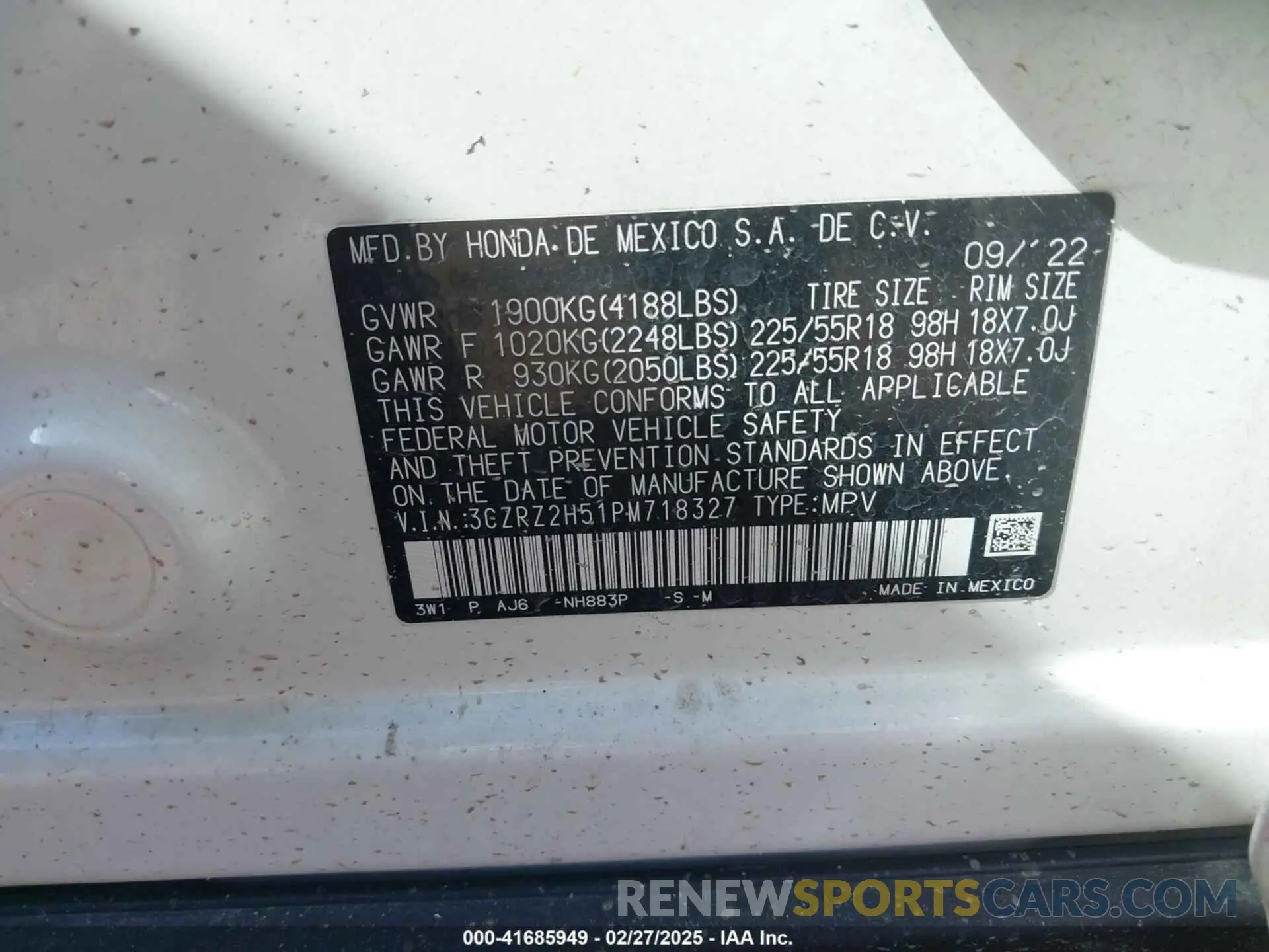 9 Photograph of a damaged car 3CZRZ2H51PM718327 HONDA HR-V 2023