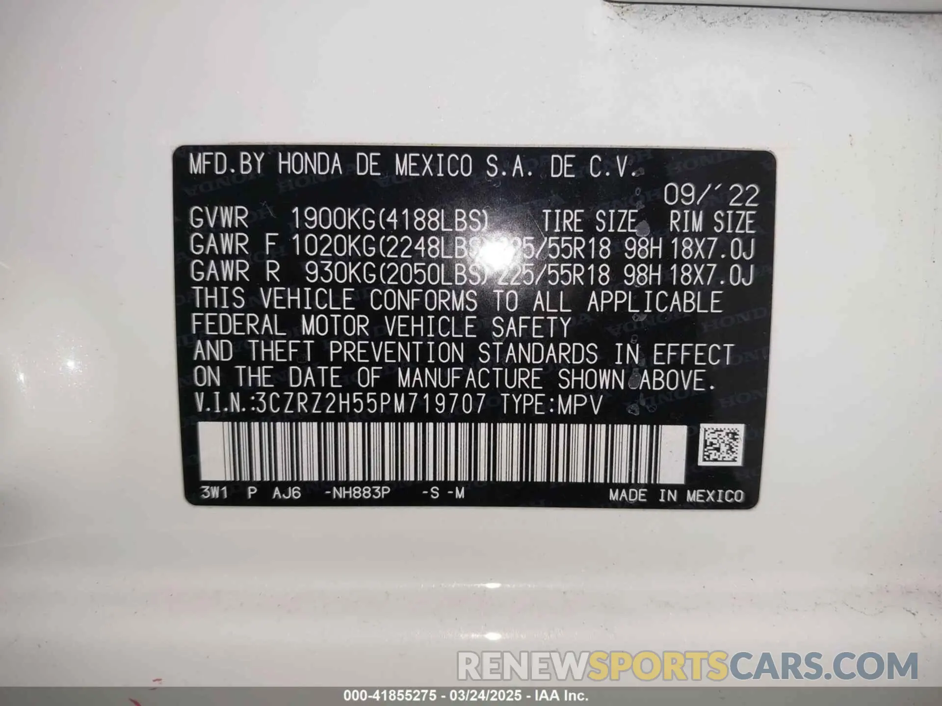 9 Photograph of a damaged car 3CZRZ2H55PM719707 HONDA HR-V 2023