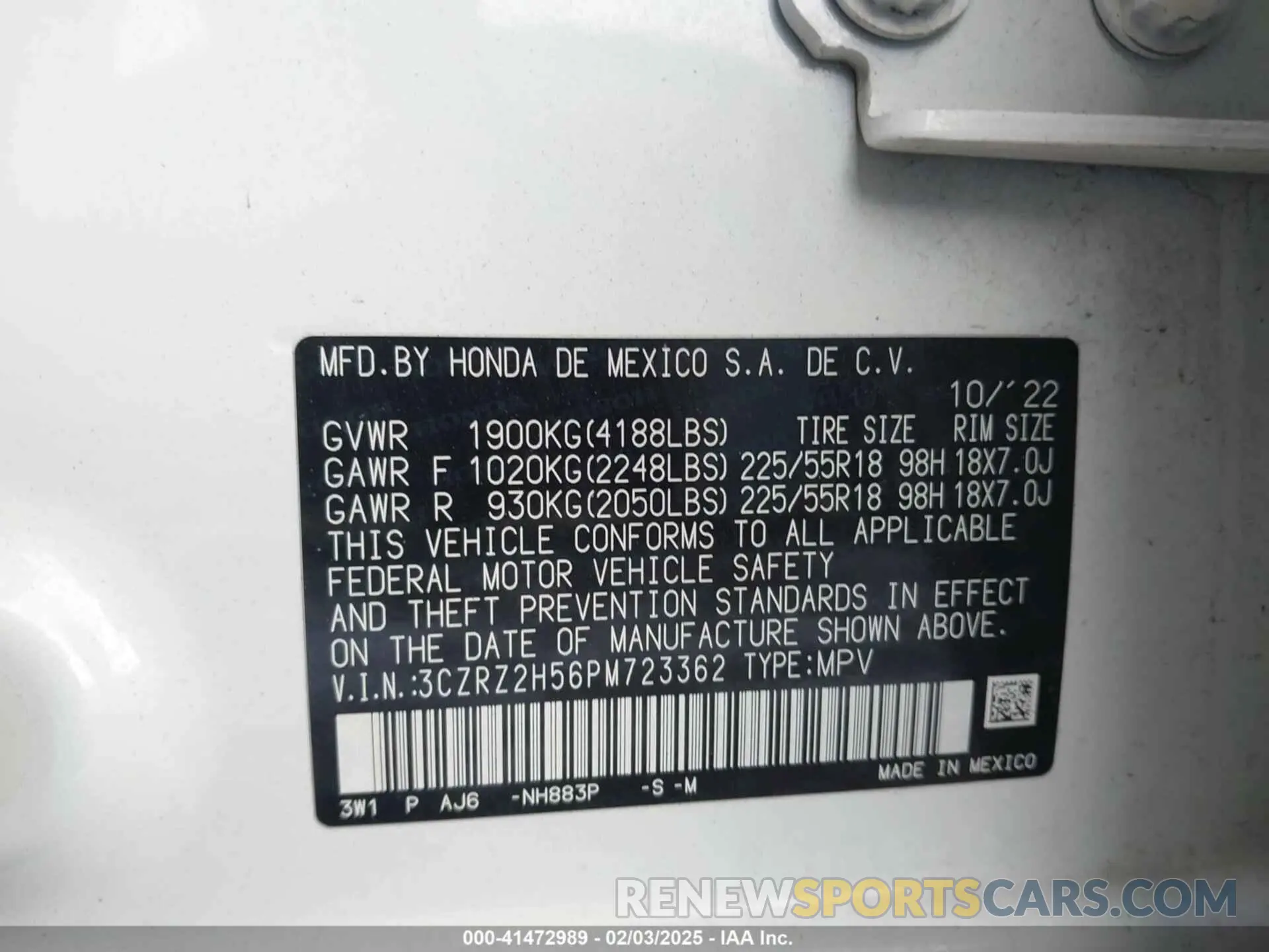 9 Photograph of a damaged car 3CZRZ2H56PM723362 HONDA HR-V 2023