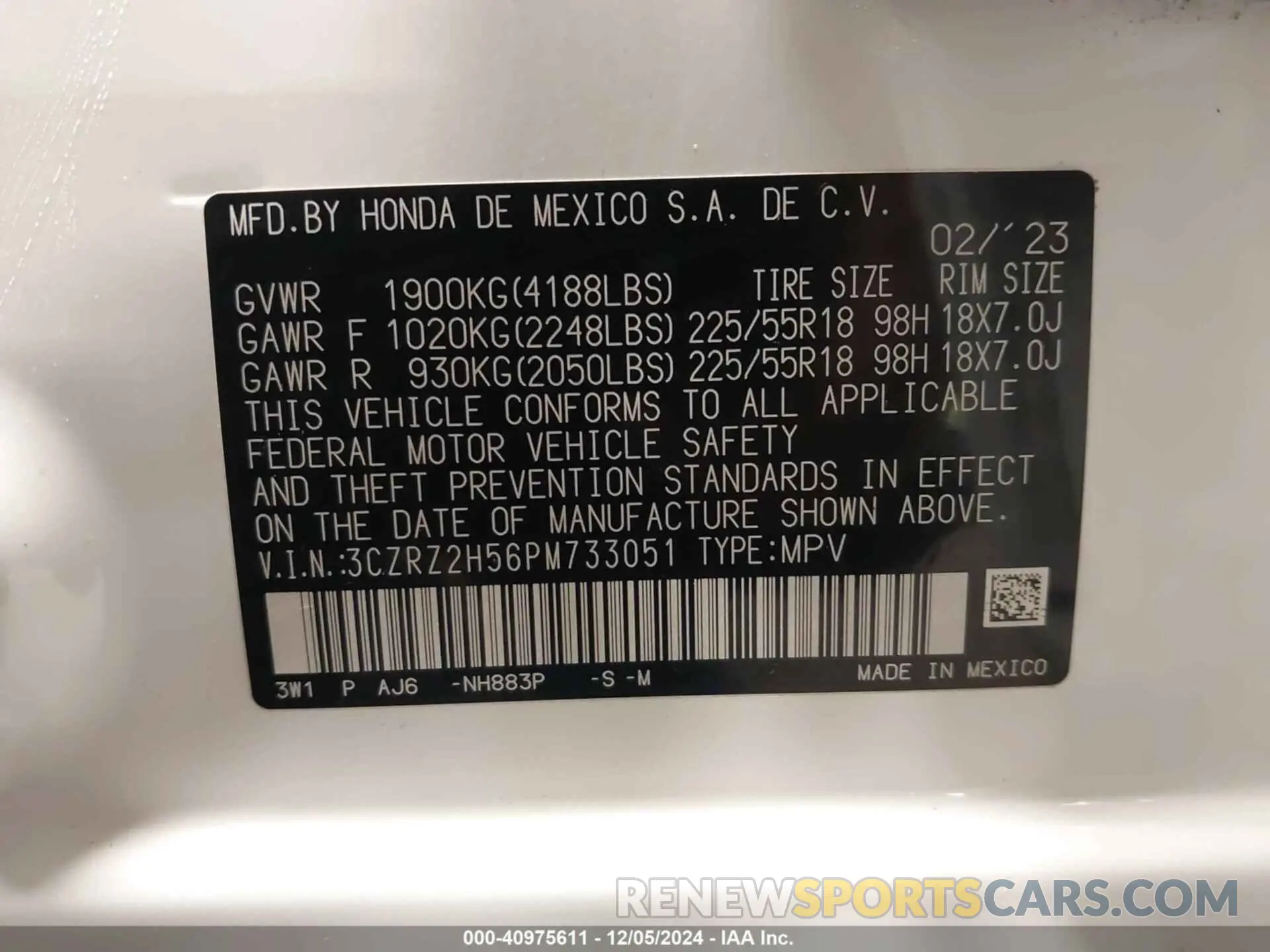 9 Photograph of a damaged car 3CZRZ2H56PM733051 HONDA HR-V 2023