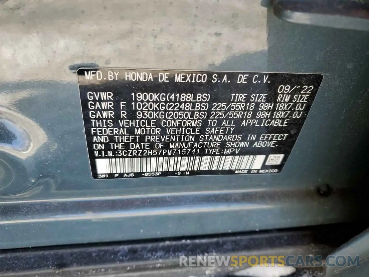 13 Photograph of a damaged car 3CZRZ2H57PM715741 HONDA HR-V 2023