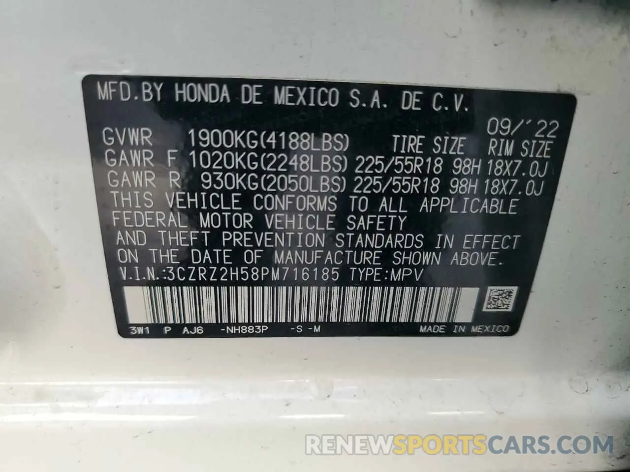 13 Photograph of a damaged car 3CZRZ2H58PM716185 HONDA HR-V 2023