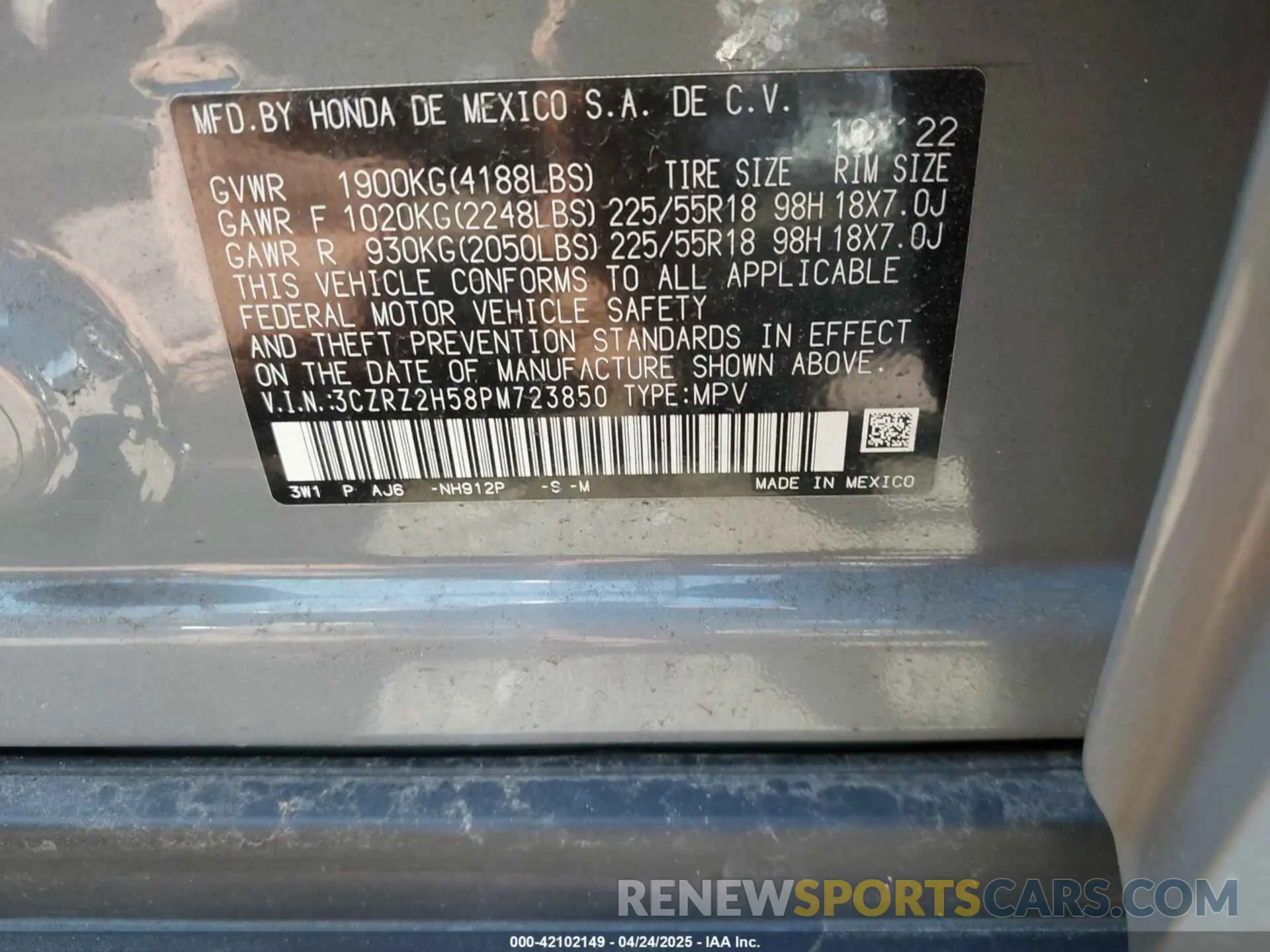 9 Photograph of a damaged car 3CZRZ2H58PM723850 HONDA HR-V 2023
