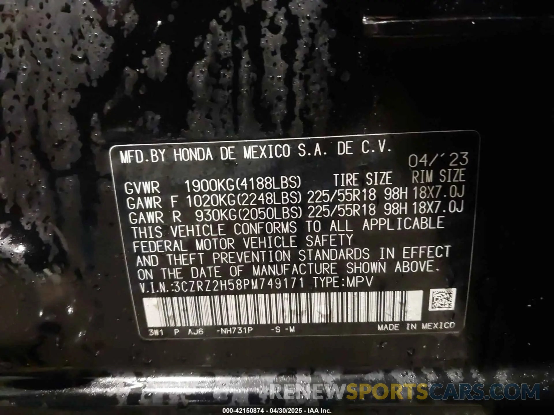 9 Photograph of a damaged car 3CZRZ2H58PM749171 HONDA HR-V 2023