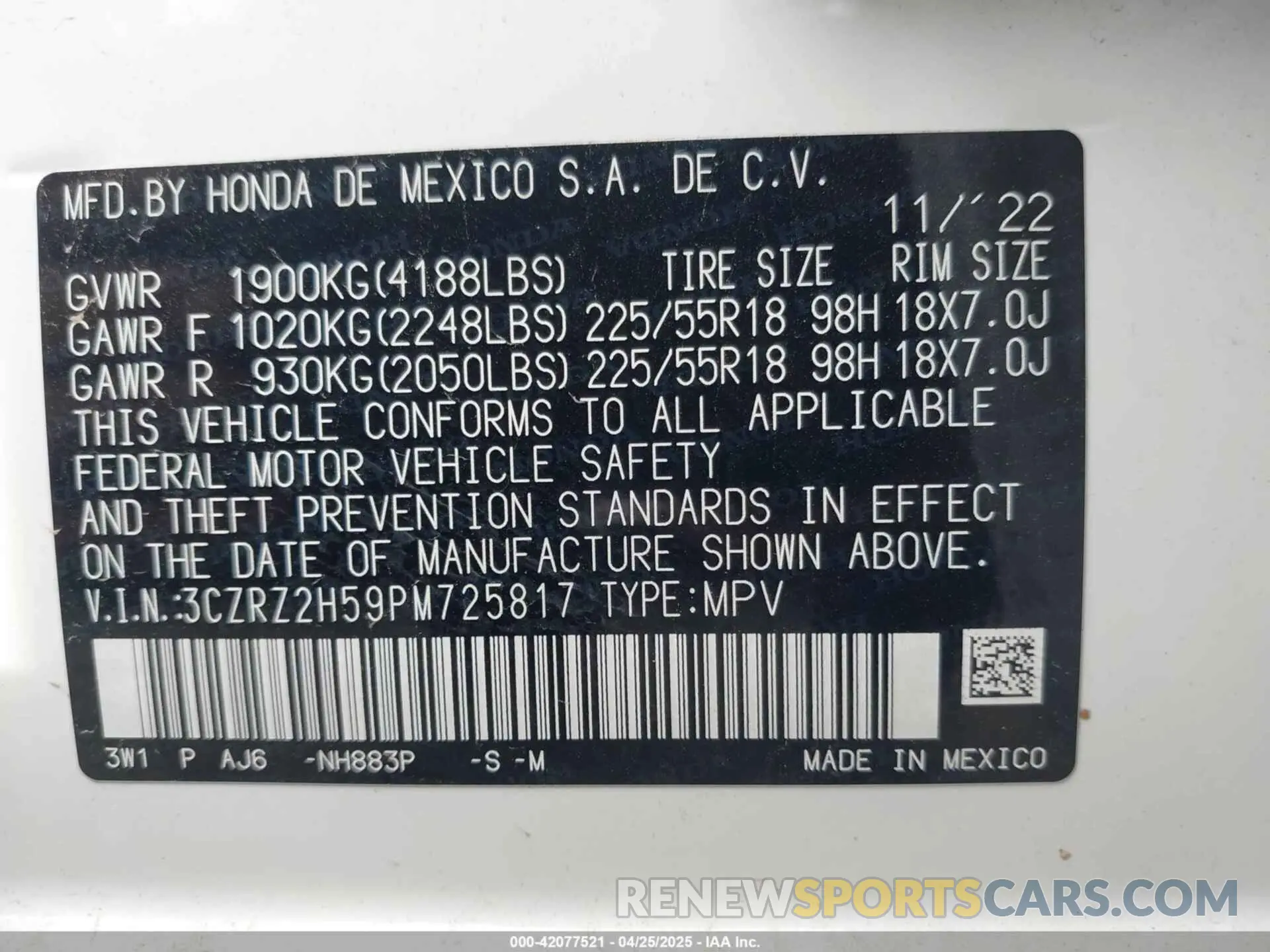 9 Photograph of a damaged car 3CZRZ2H59PM725817 HONDA HR-V 2023