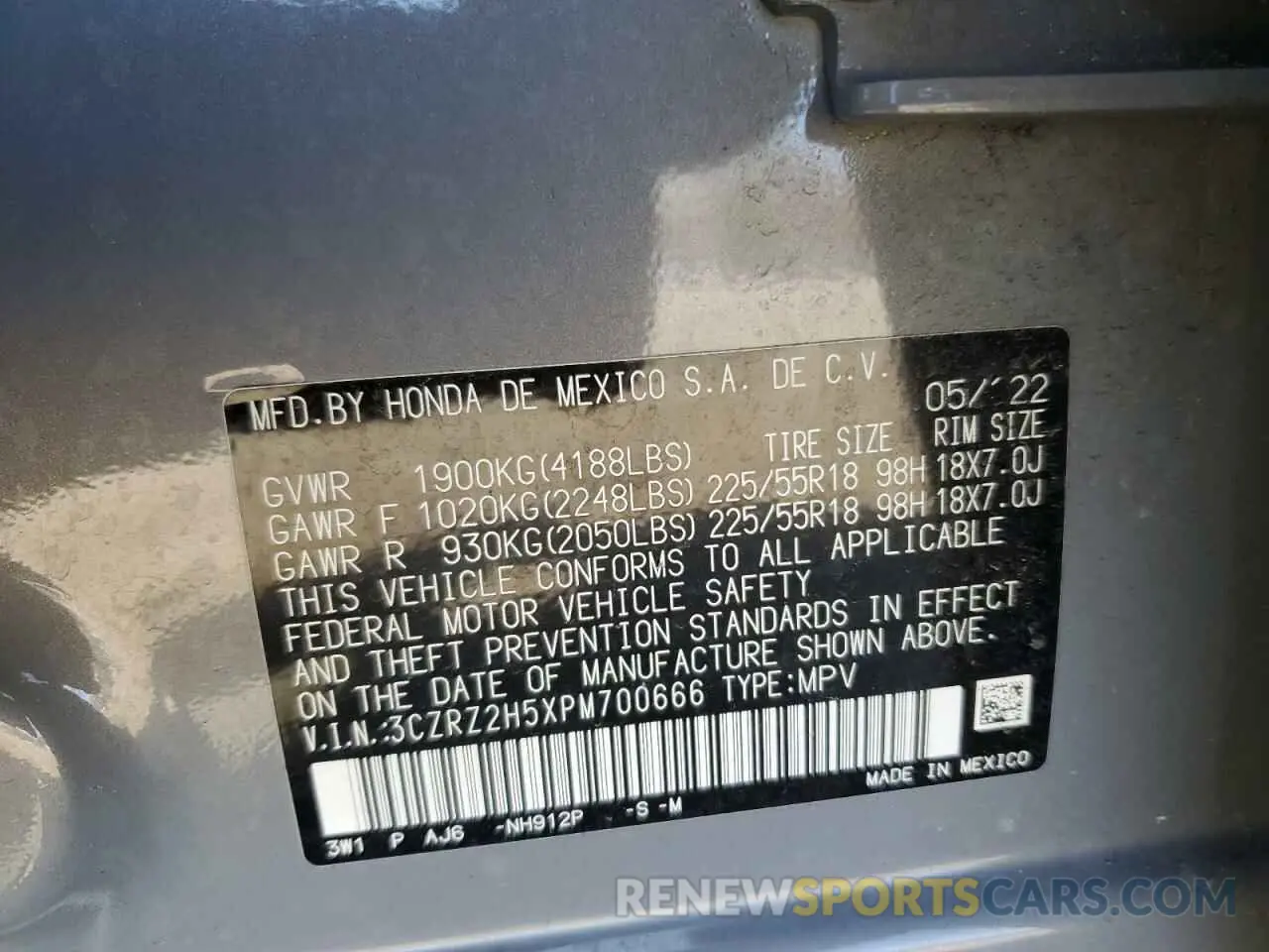 13 Photograph of a damaged car 3CZRZ2H5XPM700666 HONDA HR-V 2023