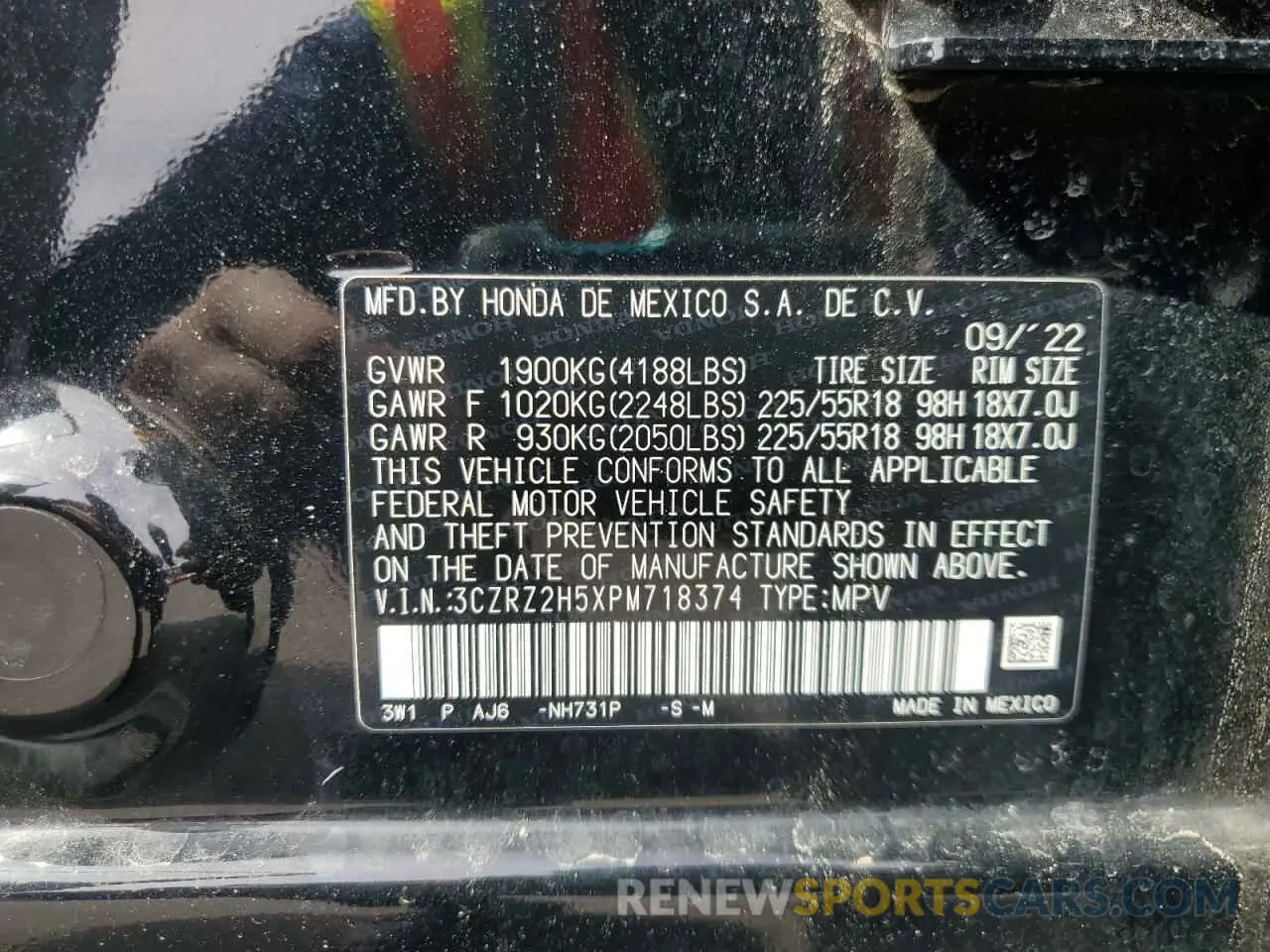 13 Photograph of a damaged car 3CZRZ2H5XPM718374 HONDA HR-V 2023