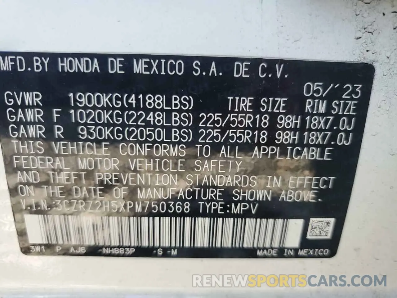 13 Photograph of a damaged car 3CZRZ2H5XPM750368 HONDA HR-V 2023