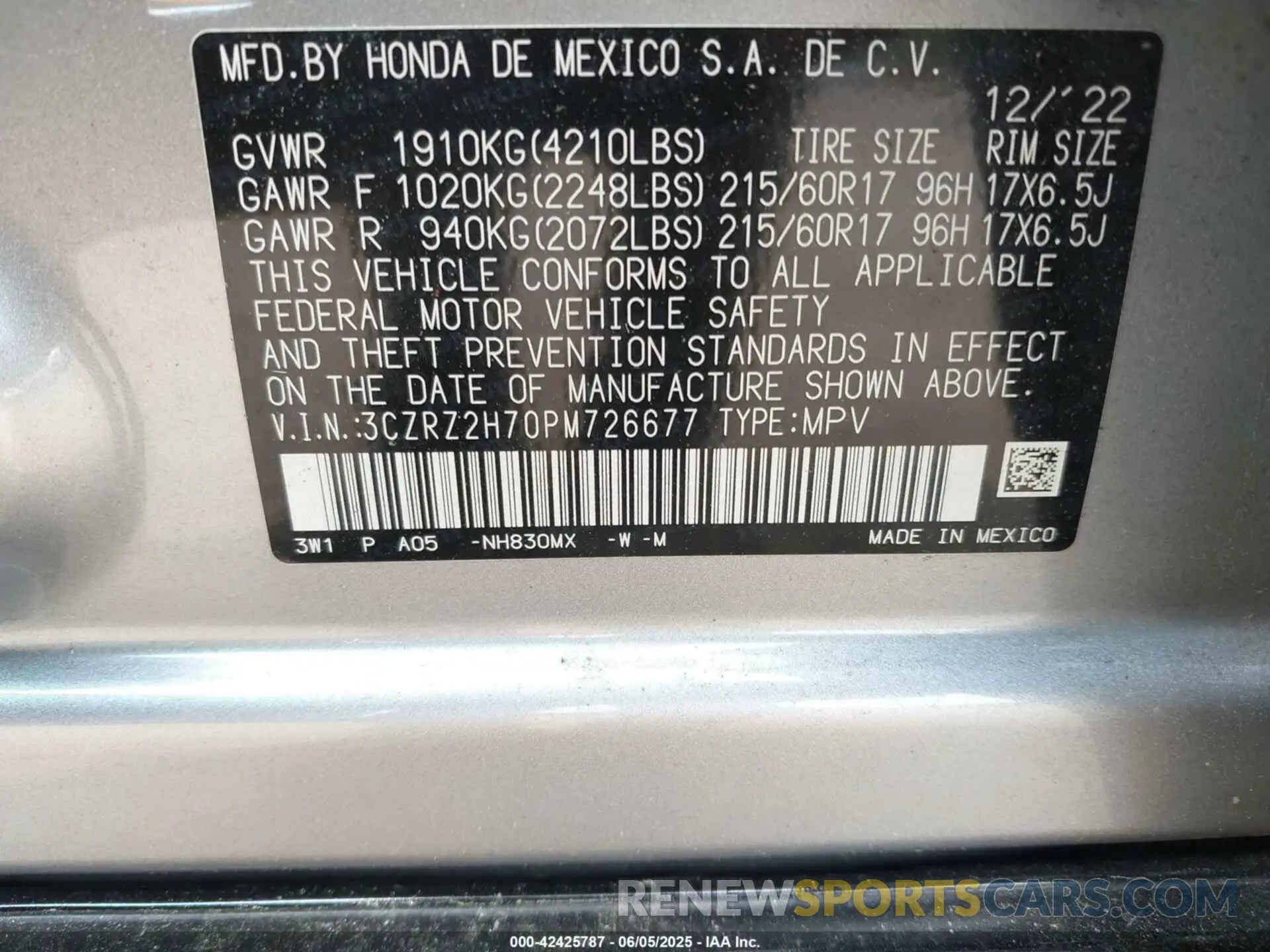 9 Photograph of a damaged car 3CZRZ2H70PM726677 HONDA HR-V 2023