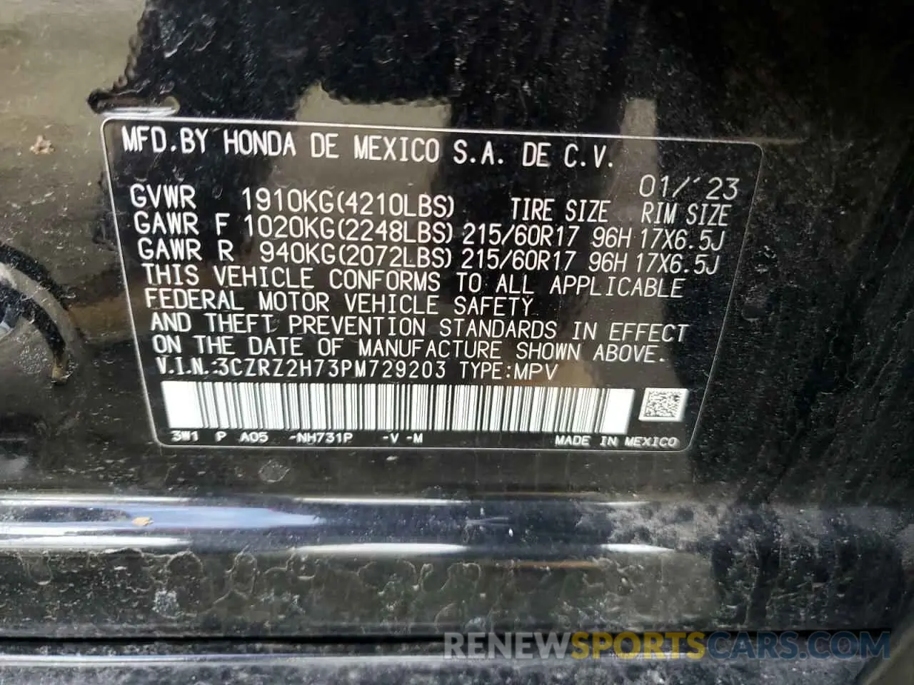 13 Photograph of a damaged car 3CZRZ2H73PM729203 HONDA HR-V 2023