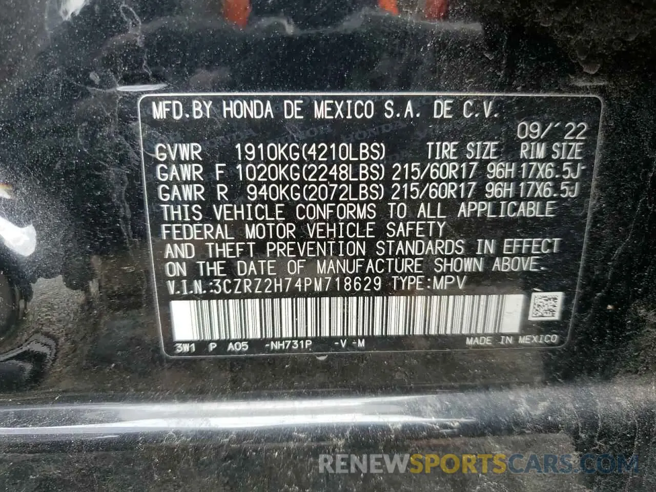 13 Photograph of a damaged car 3CZRZ2H74PM718629 HONDA HR-V 2023