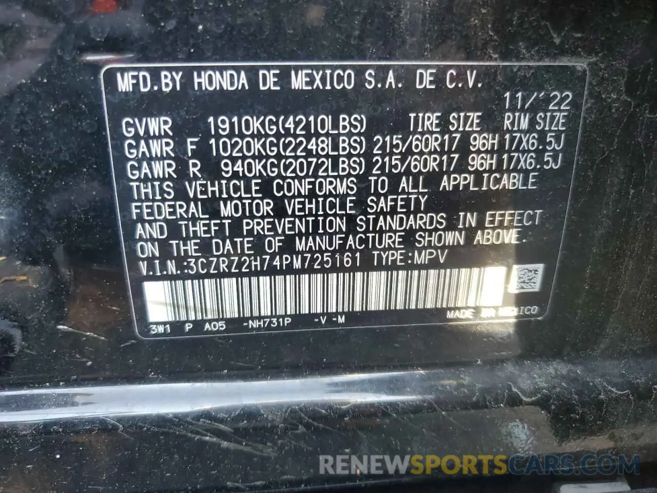 13 Photograph of a damaged car 3CZRZ2H74PM725161 HONDA HR-V 2023