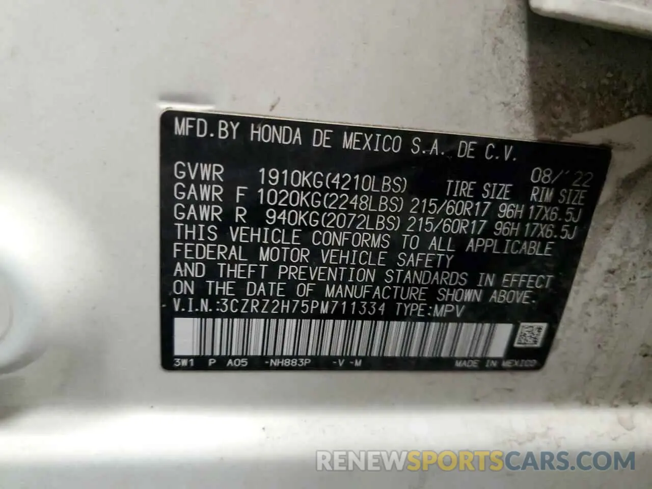 13 Photograph of a damaged car 3CZRZ2H75PM711334 HONDA HR-V 2023