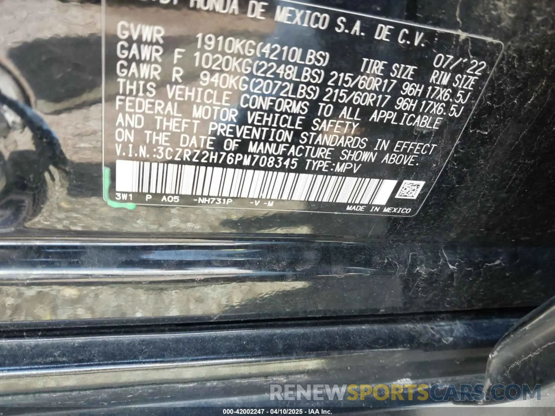 9 Photograph of a damaged car 3CZRZ2H76PM708345 HONDA HR-V 2023