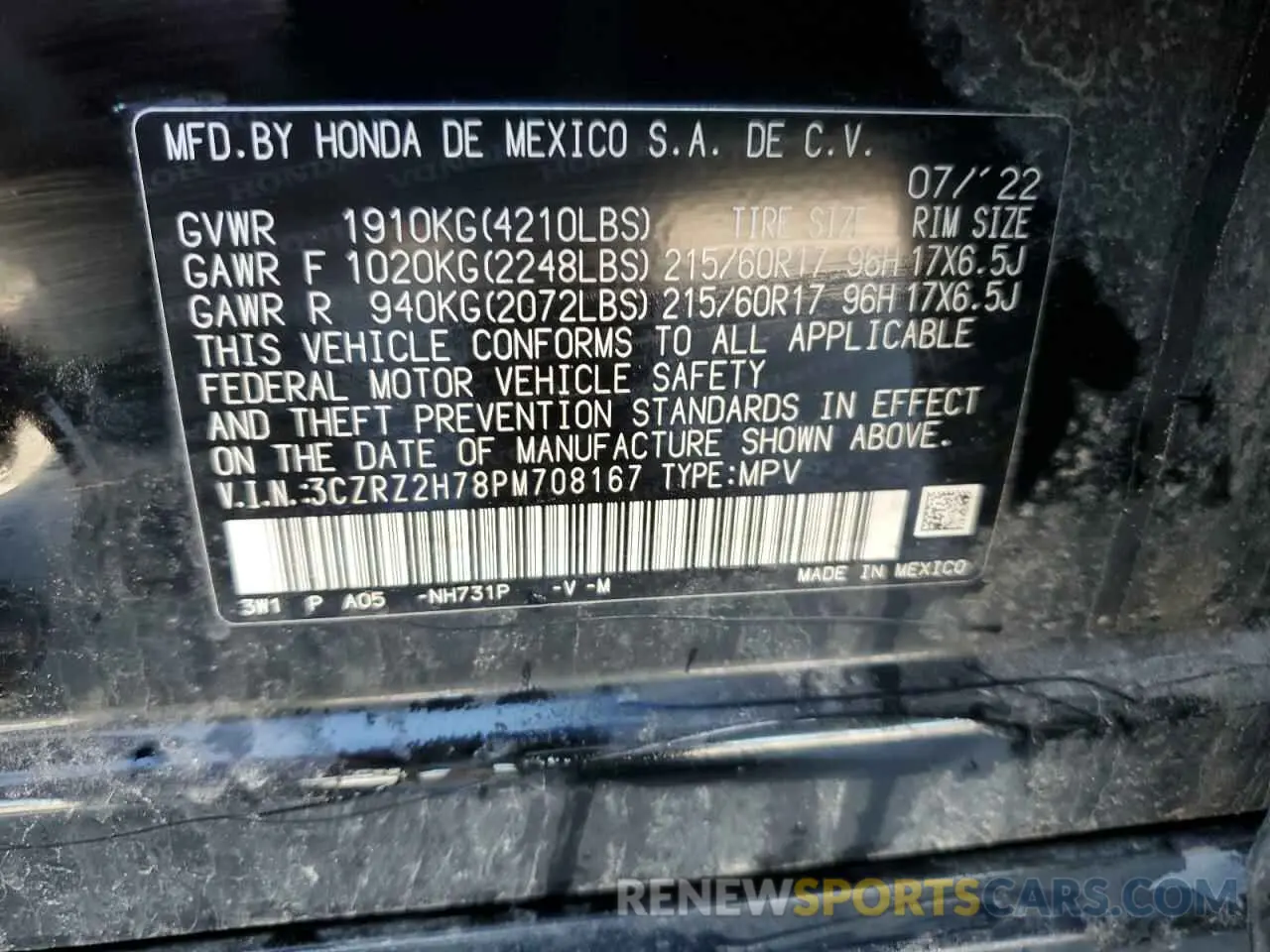 13 Photograph of a damaged car 3CZRZ2H78PM708167 HONDA HR-V 2023