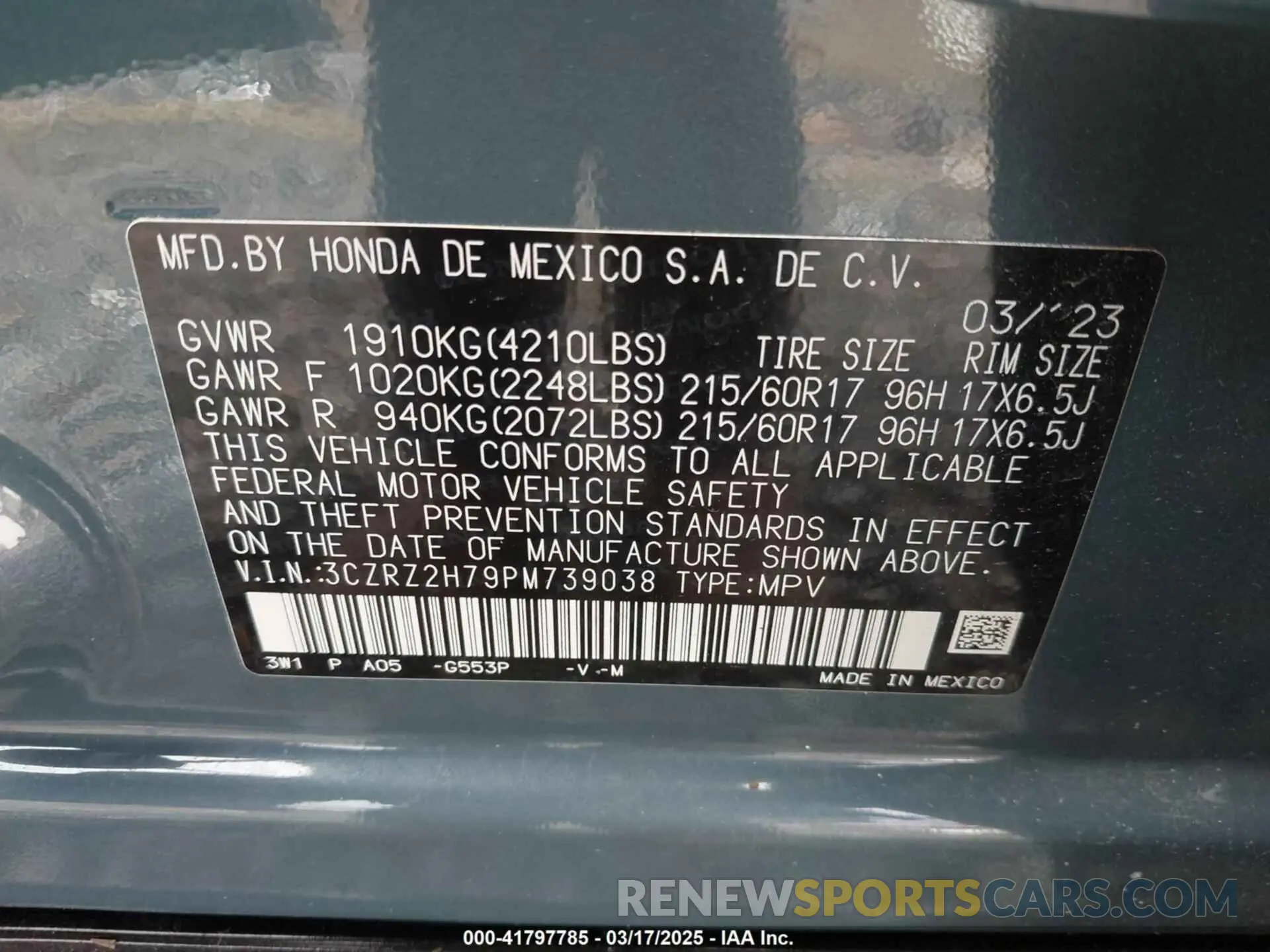 9 Photograph of a damaged car 3CZRZ2H79PM739038 HONDA HR-V 2023