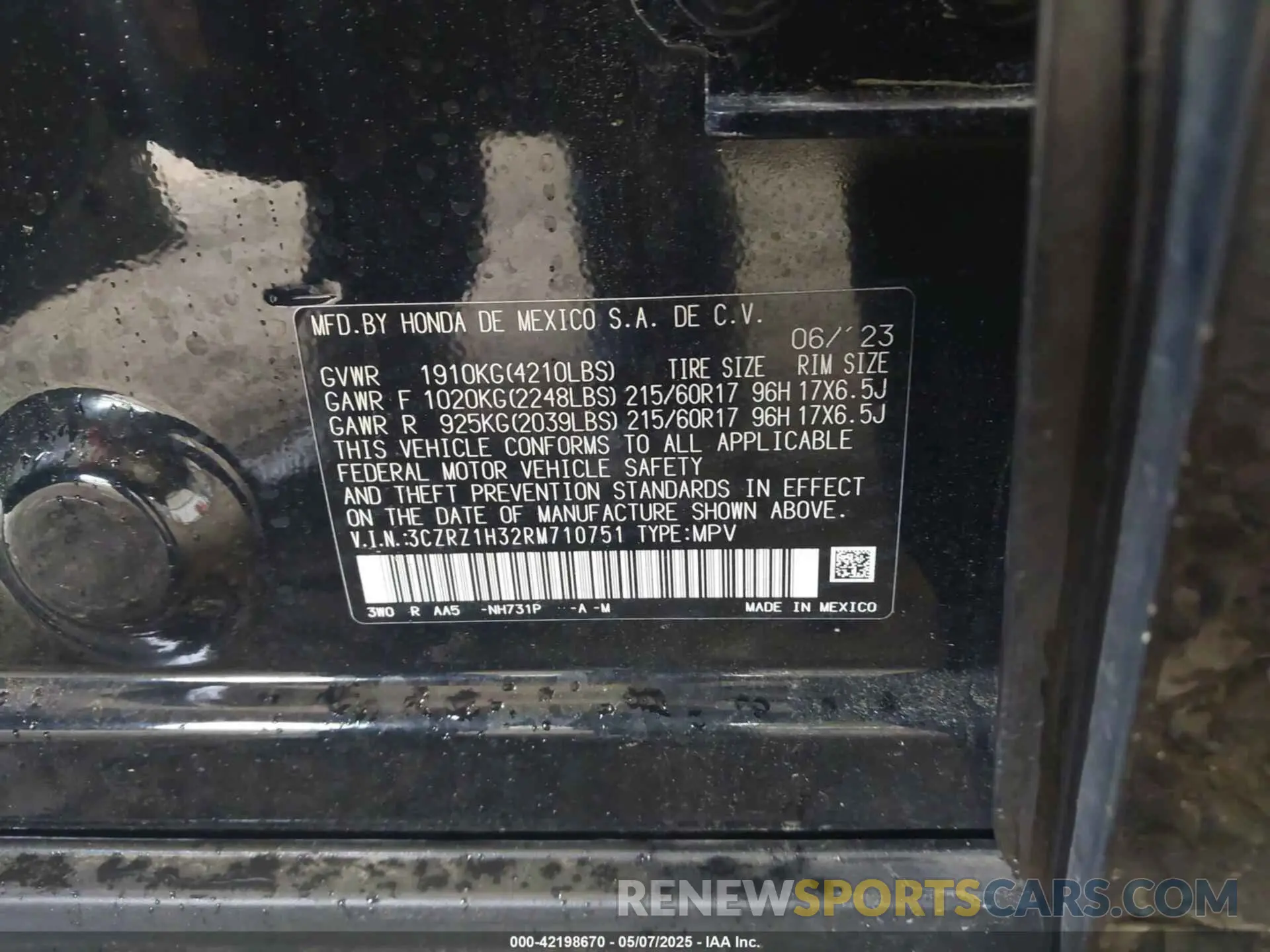 9 Photograph of a damaged car 3CZRZ1H32RM710751 HONDA HR-V 2024