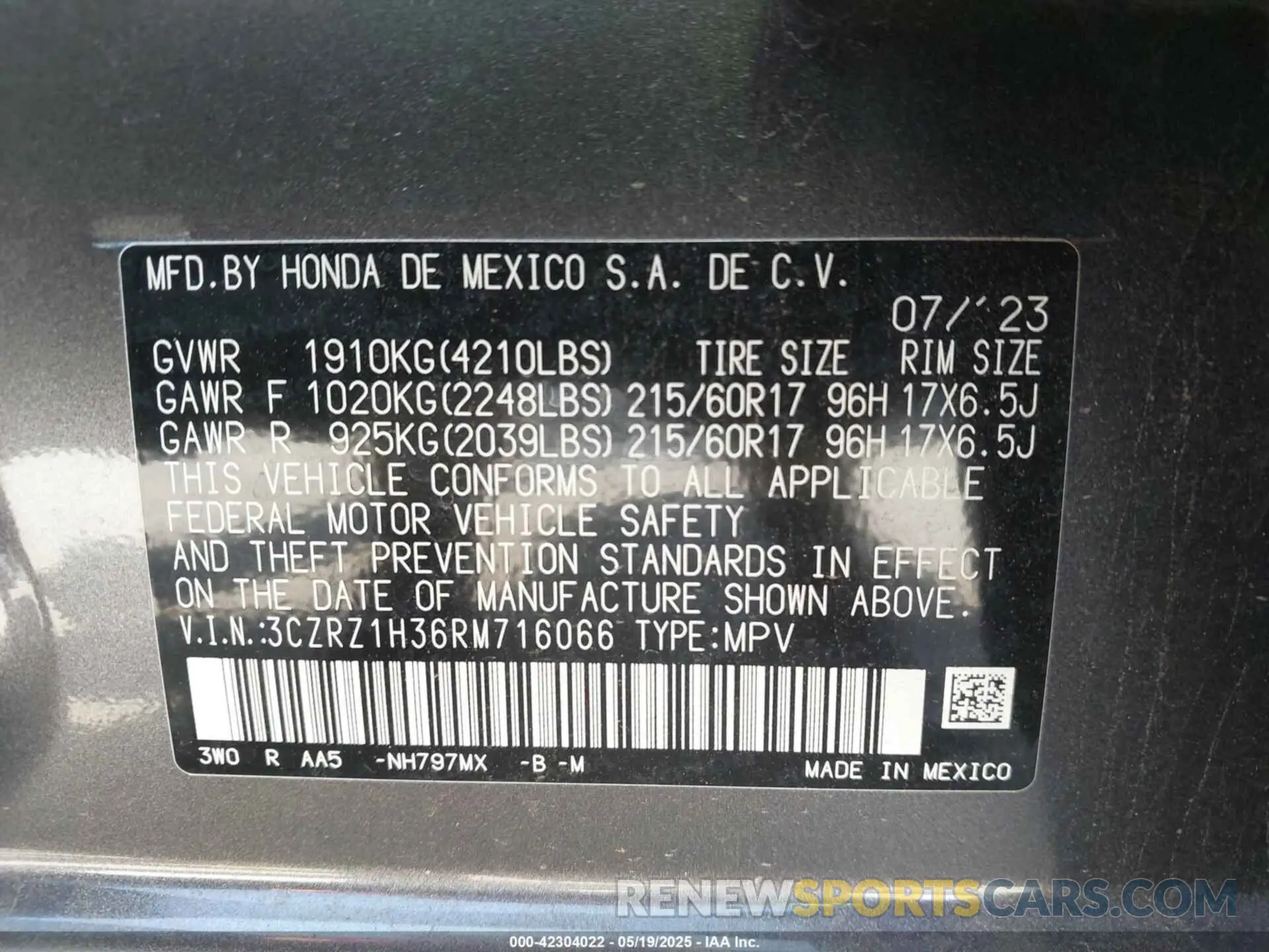 9 Photograph of a damaged car 3CZRZ1H36RM716066 HONDA HR-V 2024