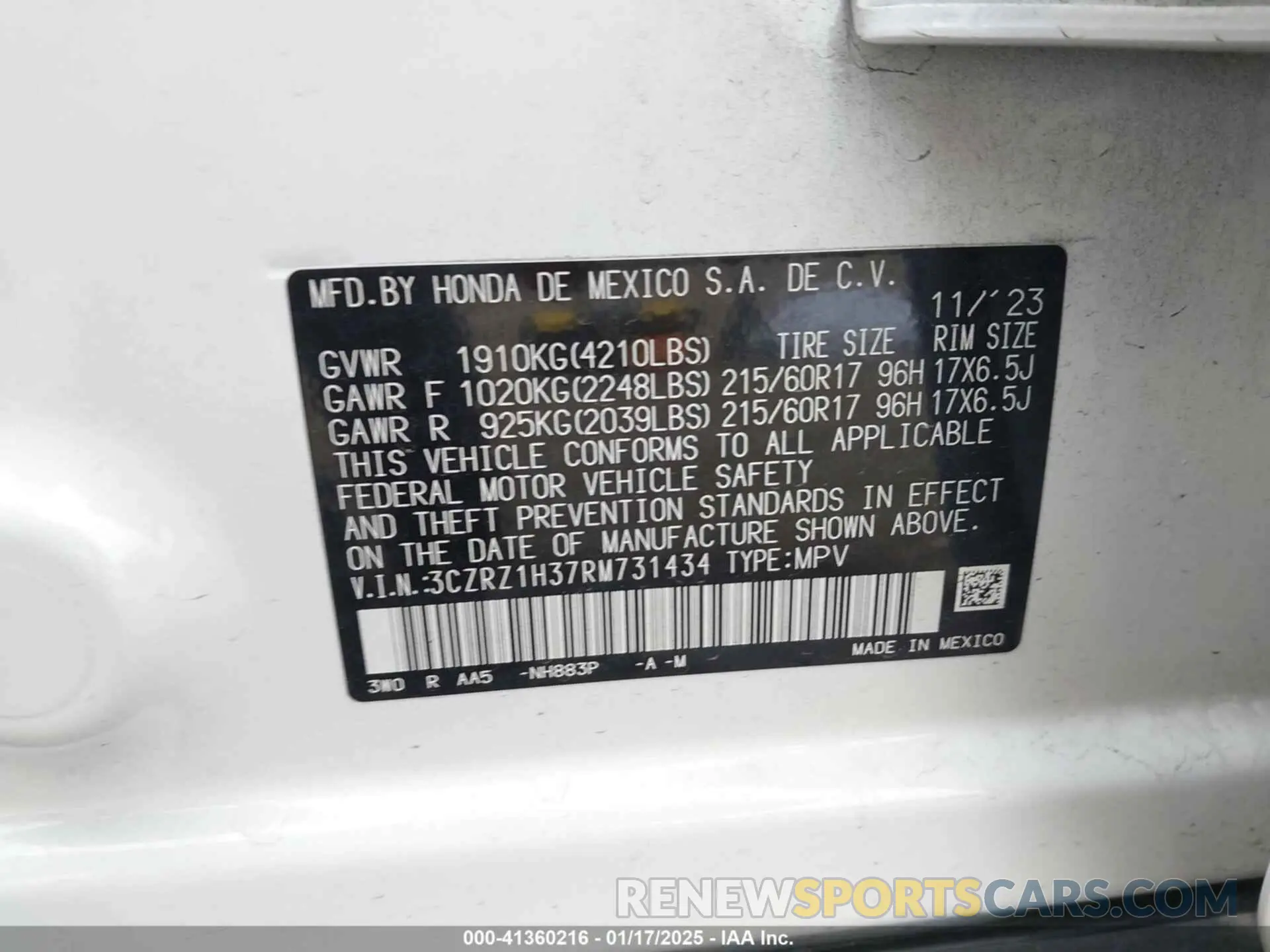 9 Photograph of a damaged car 3CZRZ1H37RM731434 HONDA HR-V 2024
