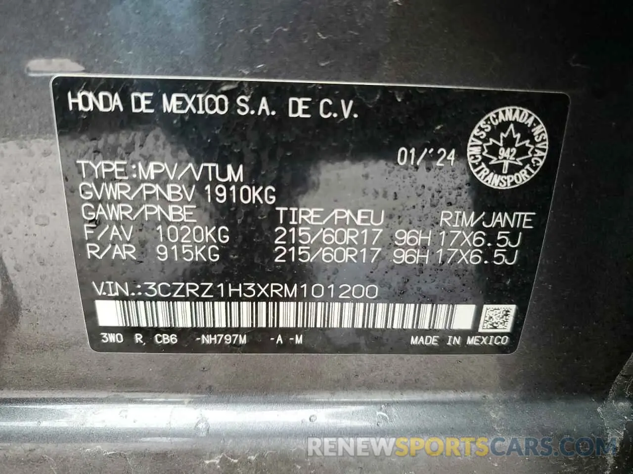 13 Photograph of a damaged car 3CZRZ1H3XRM101200 HONDA HR-V 2024