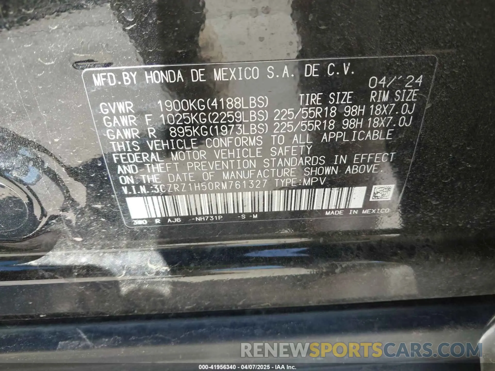 9 Photograph of a damaged car 3CZRZ1H50RM761327 HONDA HR-V 2024
