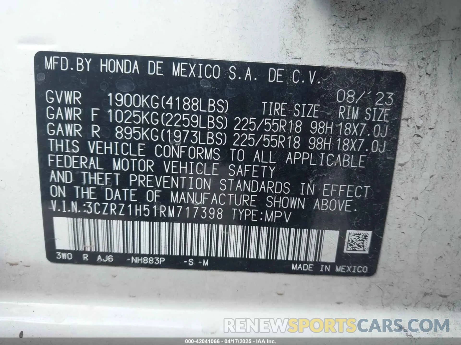 9 Photograph of a damaged car 3CZRZ1H51RM717398 HONDA HR-V 2024