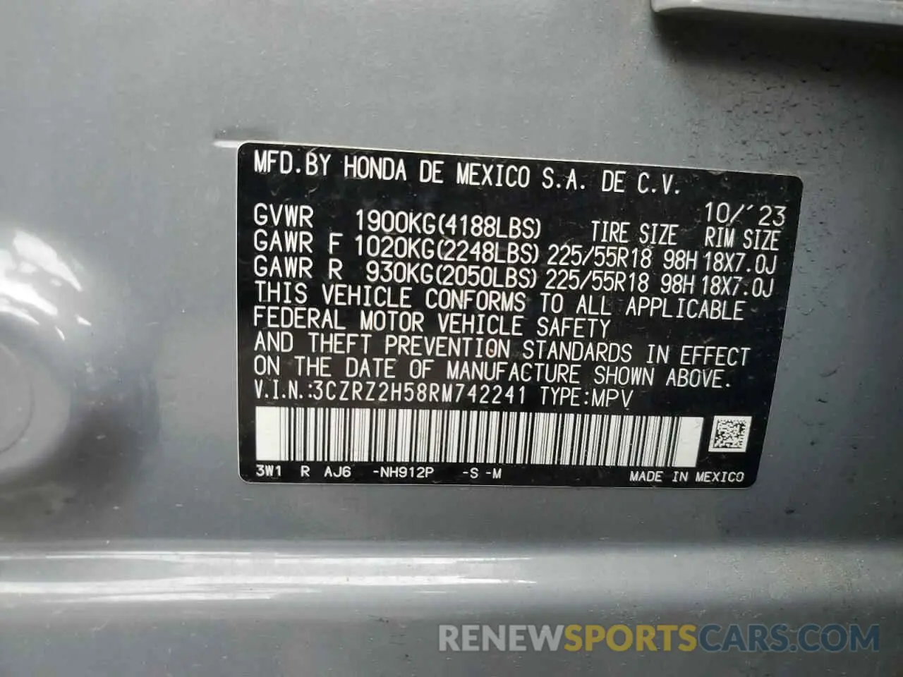 13 Photograph of a damaged car 3CZRZ1H51RM723489 HONDA HR-V 2024